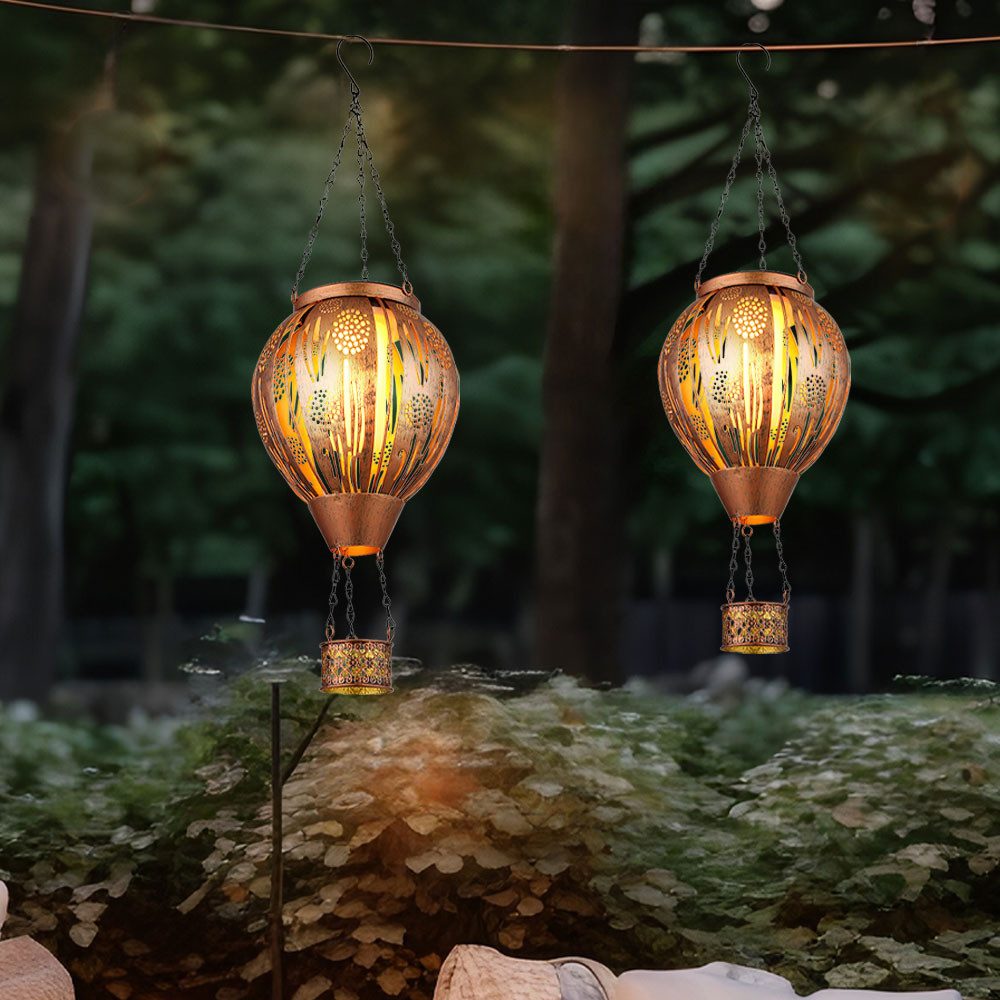 GLOBO LIGHTING Gartenleuchte, LED-Leuchtmittel fest verbaut, Warmweiß, Solarleuchte Gartendeko LED Außenleuchte Heißluftballon-Design
