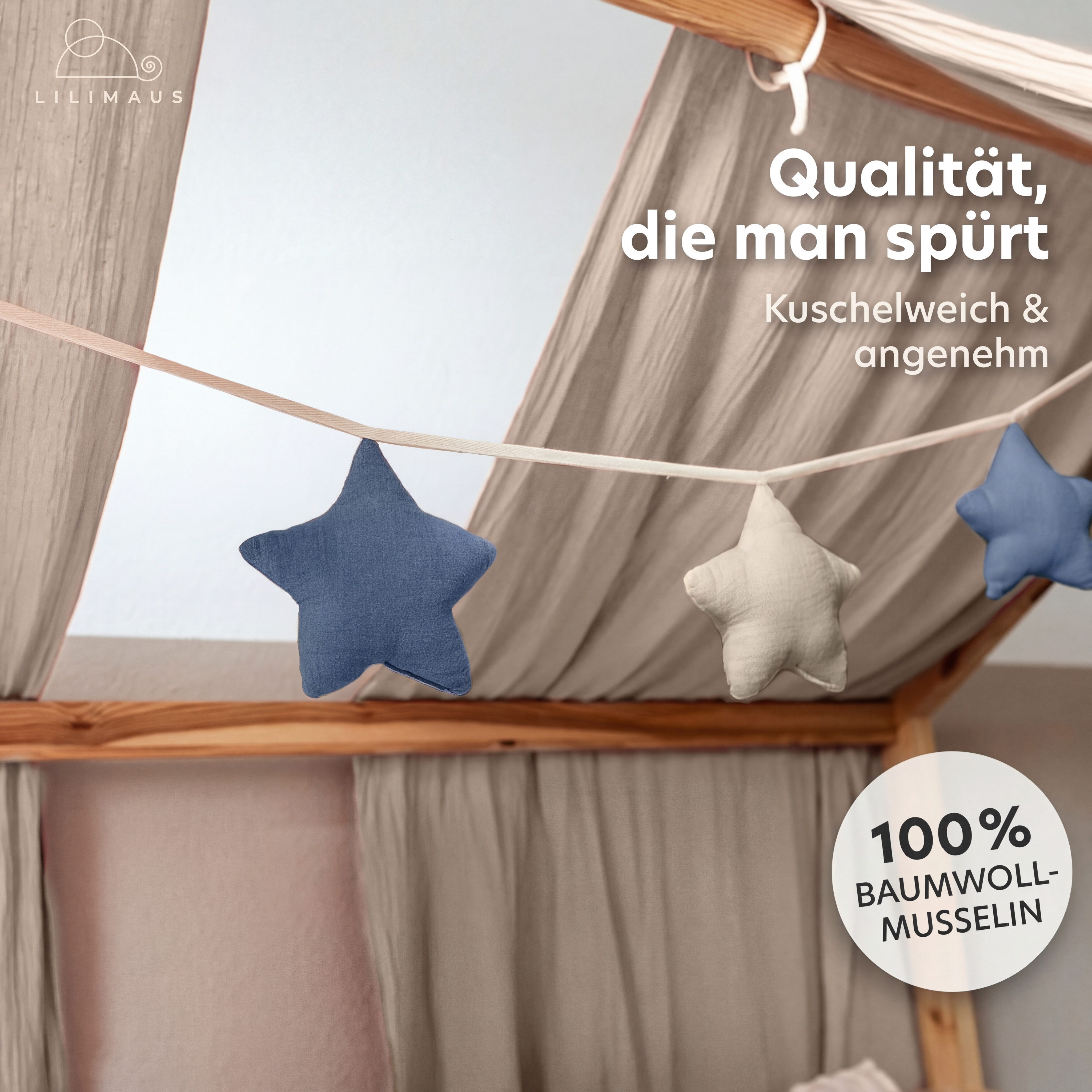 lilimaus Wimpelkette Sternenkette für Kinderzimmer - handgenähte Stoff-Girlande, handgefertigte Stoff-Girlande ca. 300 cm - Wimpel oder Sterne