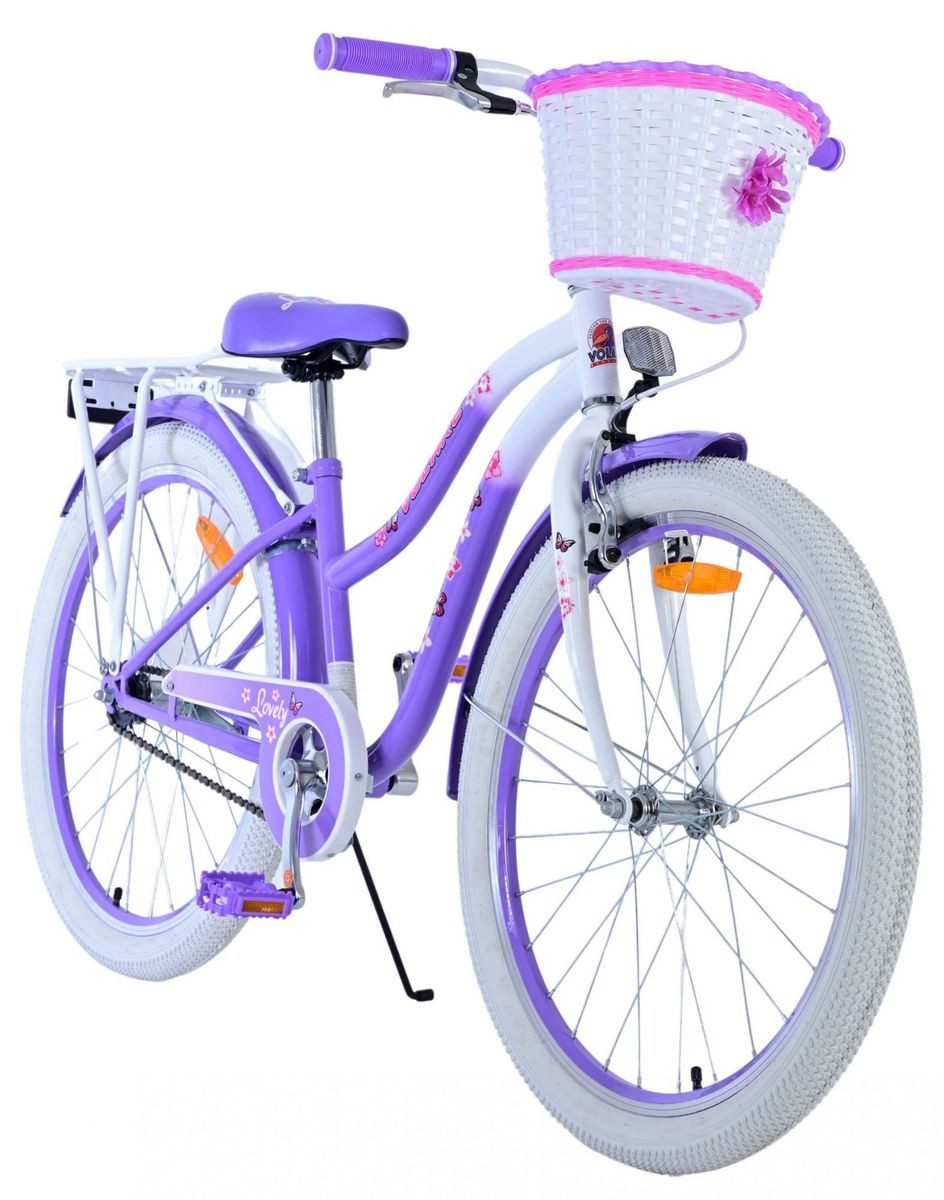 Volare 24-inch children's bicycle, girls' bike, LOVELY purple 24123, 1 gear, coaster brake, basket, kickstand, luggage rack, mudguards