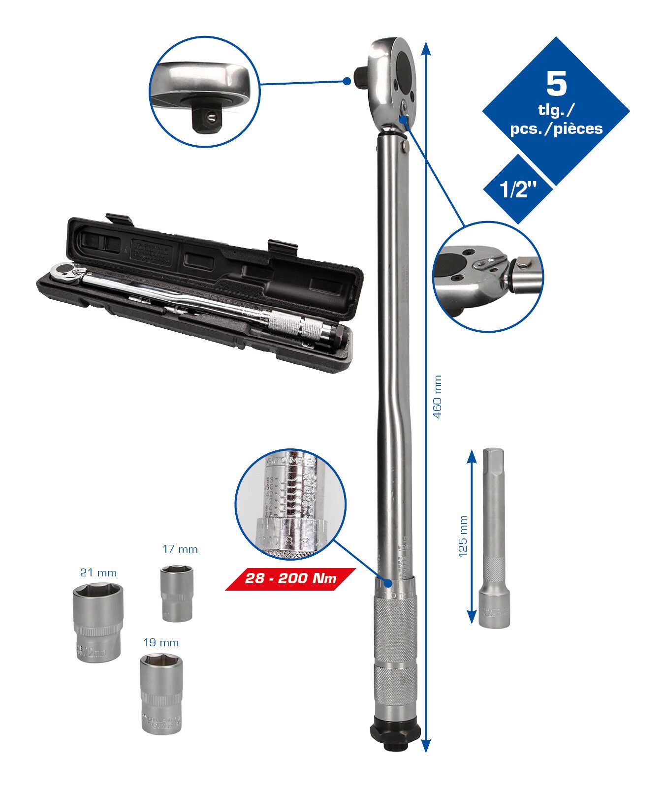 Brilliant Tools Drehmomentschlüssel (5 St), Satz, 5-teilig
