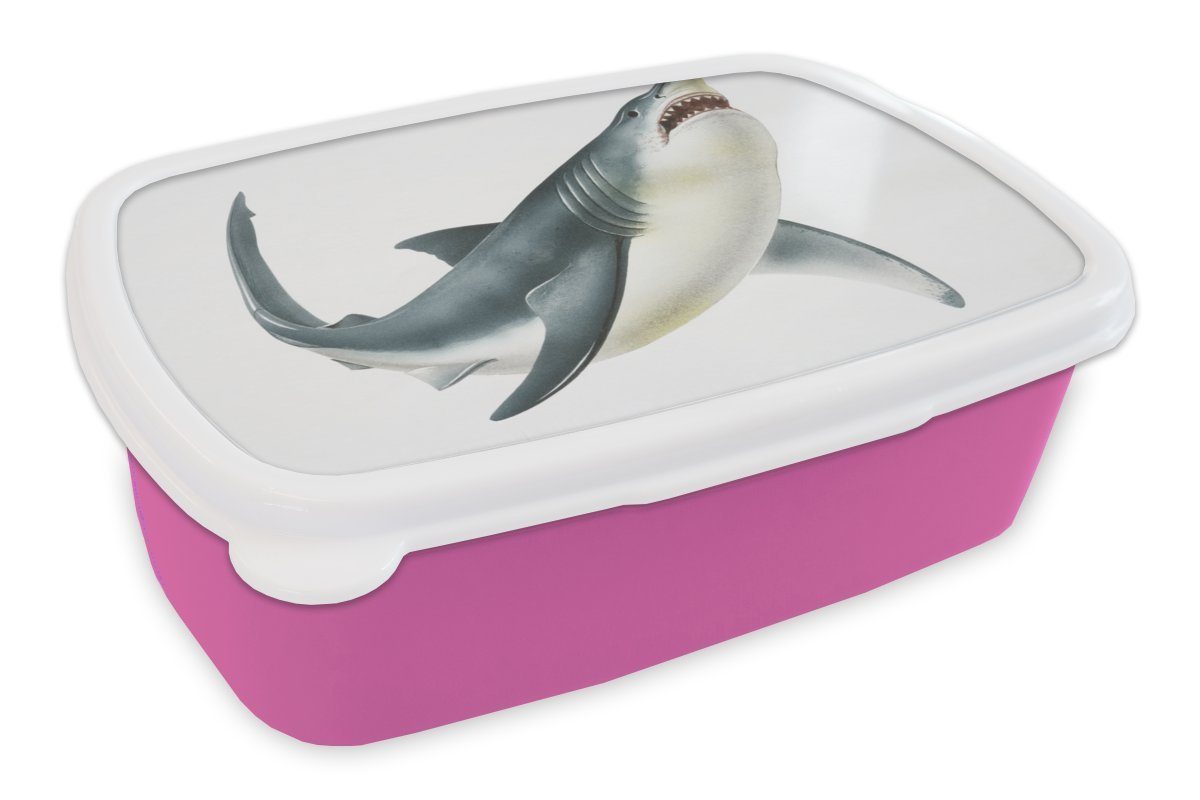 MuchoWow Lunchbox Illustration - Hai - Weiß, Kunststoff, (2-tlg), Brotbox für Erwachsene, Brotdose Kinder, Snackbox, Mädchen, Kunststoff rosa