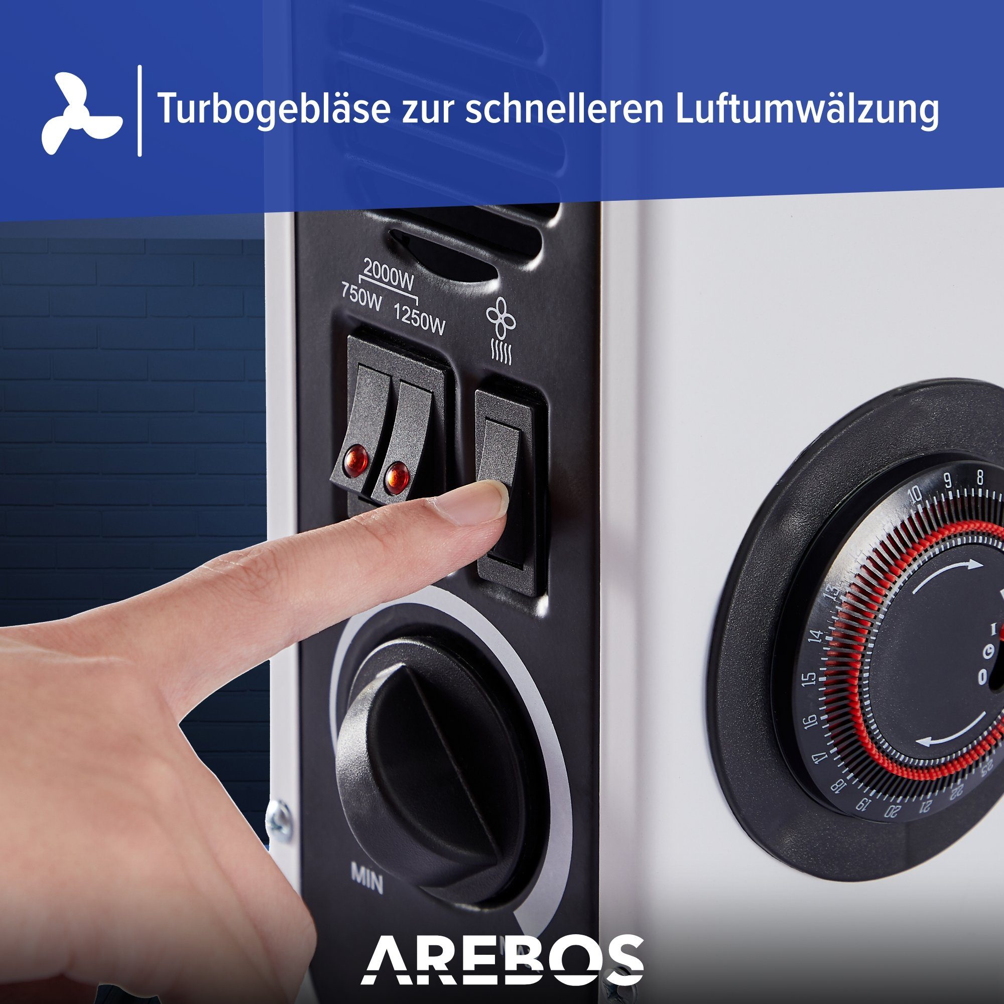 Arebos Konvektor Elektroheizung weiss oder mit Heizung, 3 Heizstufen, leise schwarz