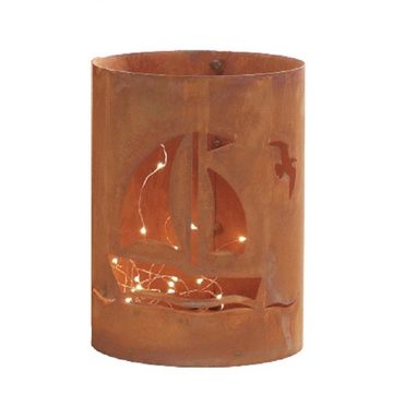 Linoows Windlicht Edelrost Gartenwindlicht Segelboot, Teelichthalter (1), rostige Kerzen Laterne, Garten Fackel