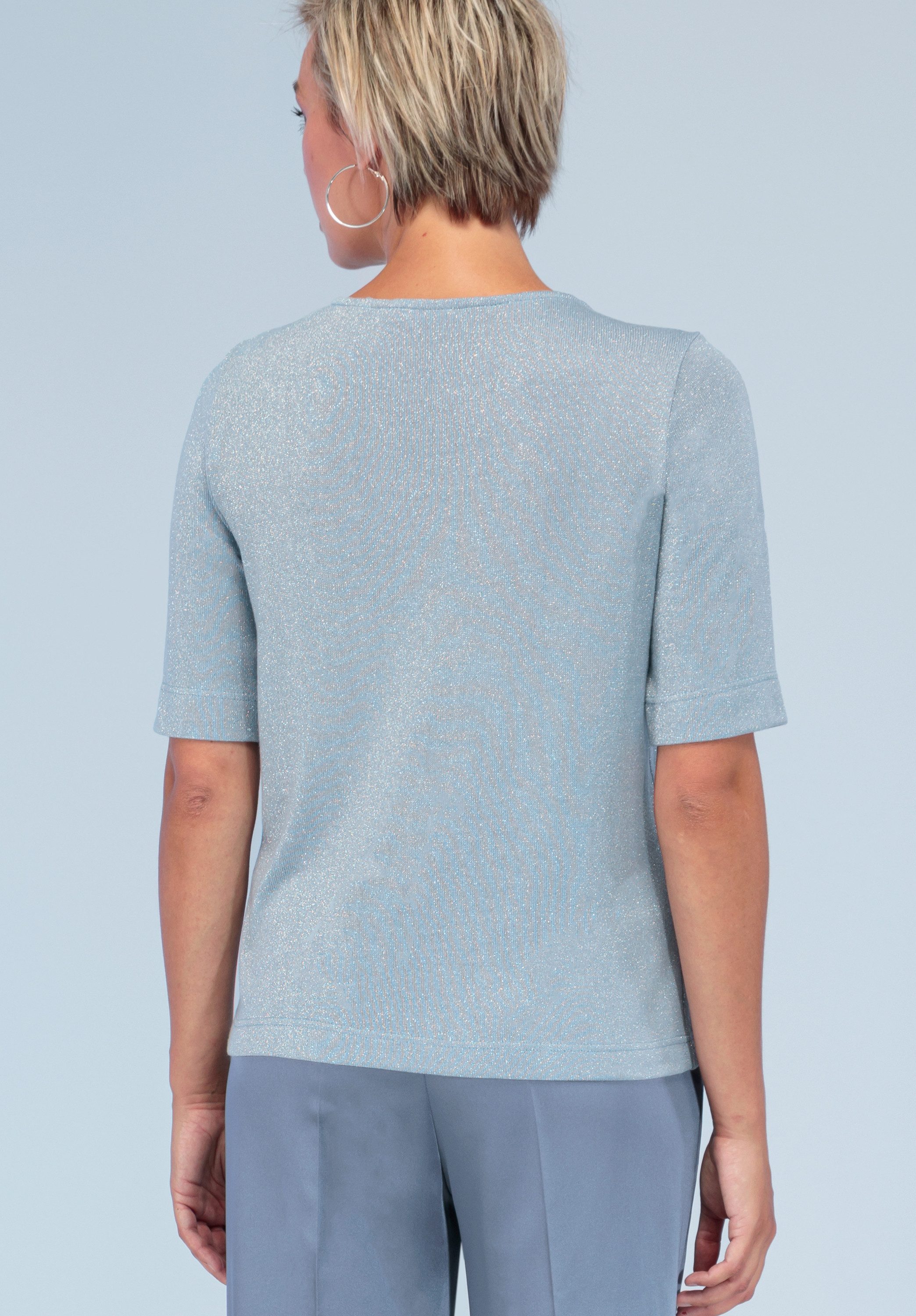 bianca Kurzarmshirt EDIRA in Feinstrick-Optik mit dezentem Lurexanteil
