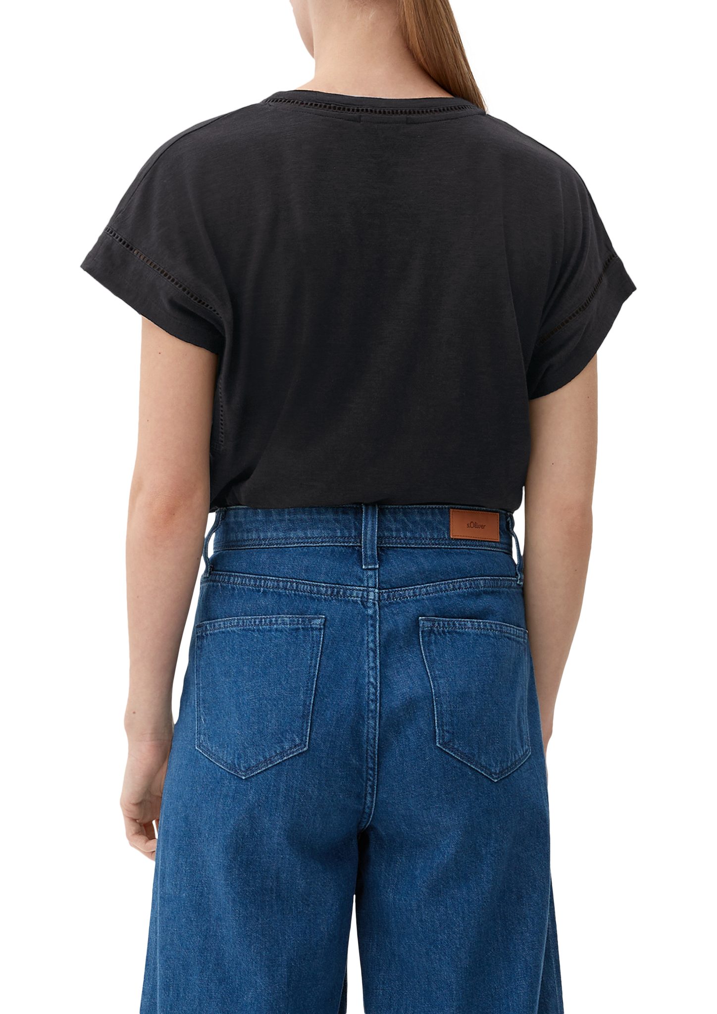 s.Oliver Zierborte Zierborte schwarz mit T-Shirt Kurzarmshirt