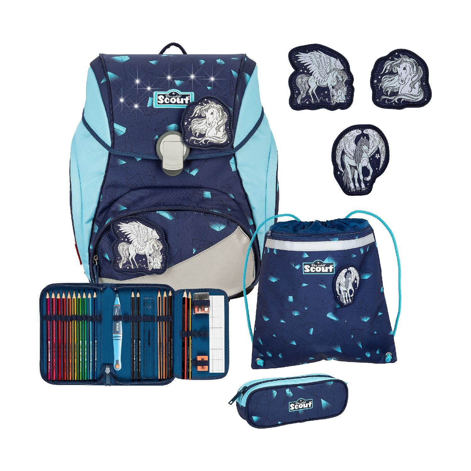 Scout Schulranzen Alpha Schulranzen-Set 4-tlg. Exklusiv LED Pegasus 2023