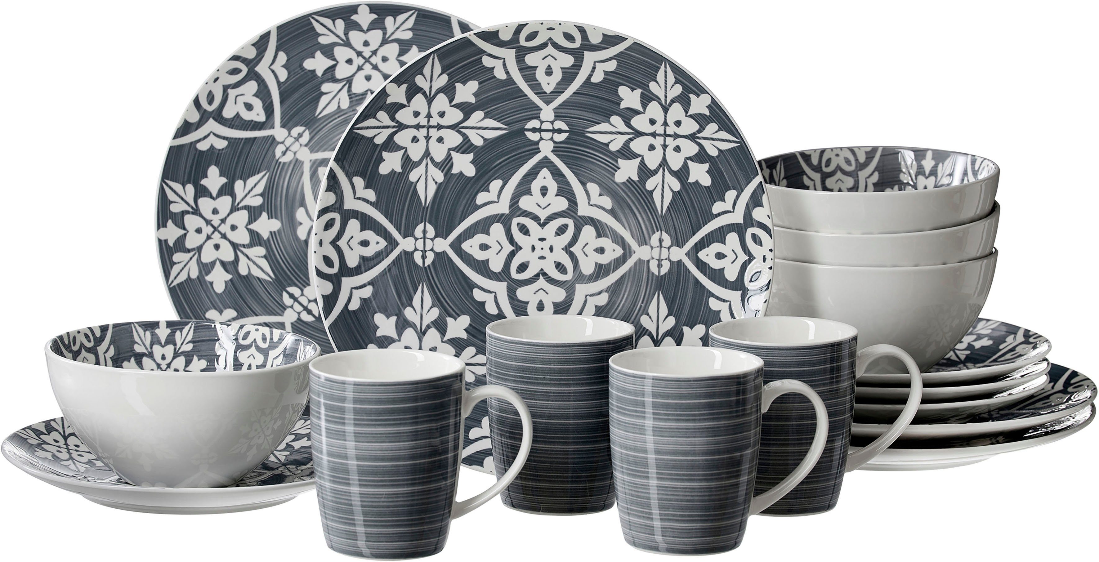 Ritzenhoff & Breker Kombiservice Salina (16-tlg), 4 Personen, Porzellan, Geschirr-Set, Ornament-Dekor