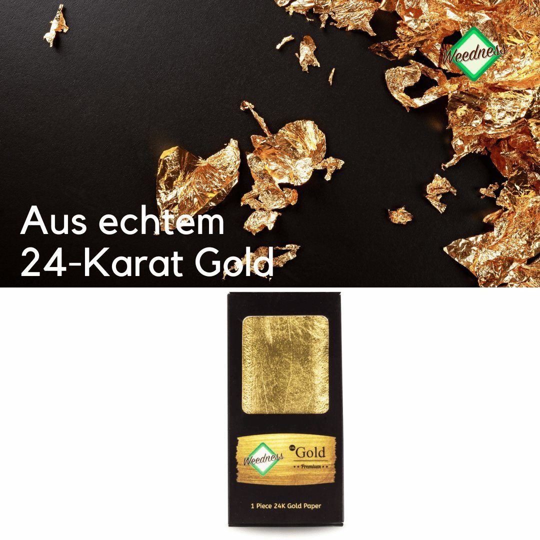 Weedness Feinpapier Gold Long Paper Paper 24 Blättchen Karat Size Gold echtem King aus 1