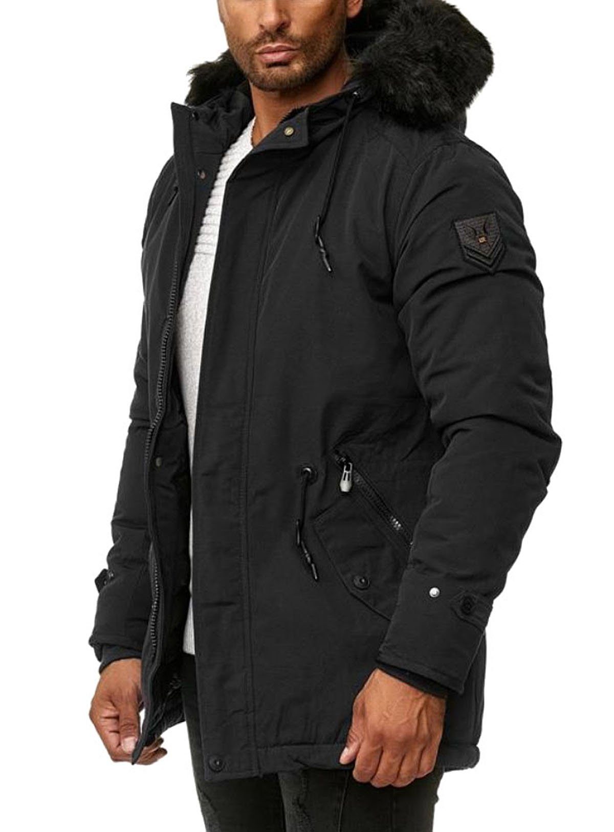 BLACKROCK Winterjacke Herren Winterjacke Parka mit Kapuze und abnehmbarem  Kapuzenbesatz, Mit verdecktem Reißverschluss und Druckknöpfen, abnehmbarer  Kapuzenfell (Imitat)