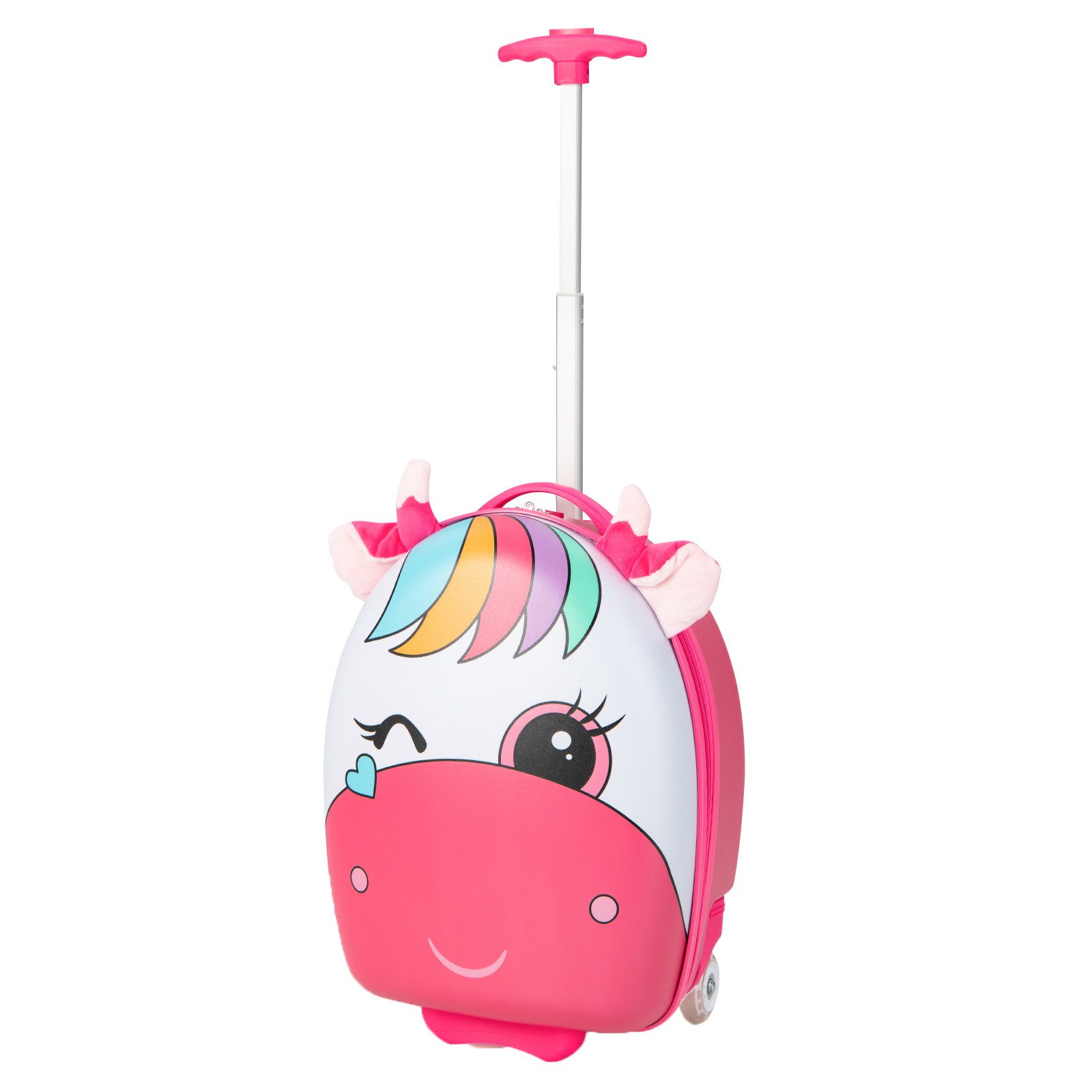 COSTWAY Kinderkoffer 16'' Kindertrolley, mit 2 LED Rädern
