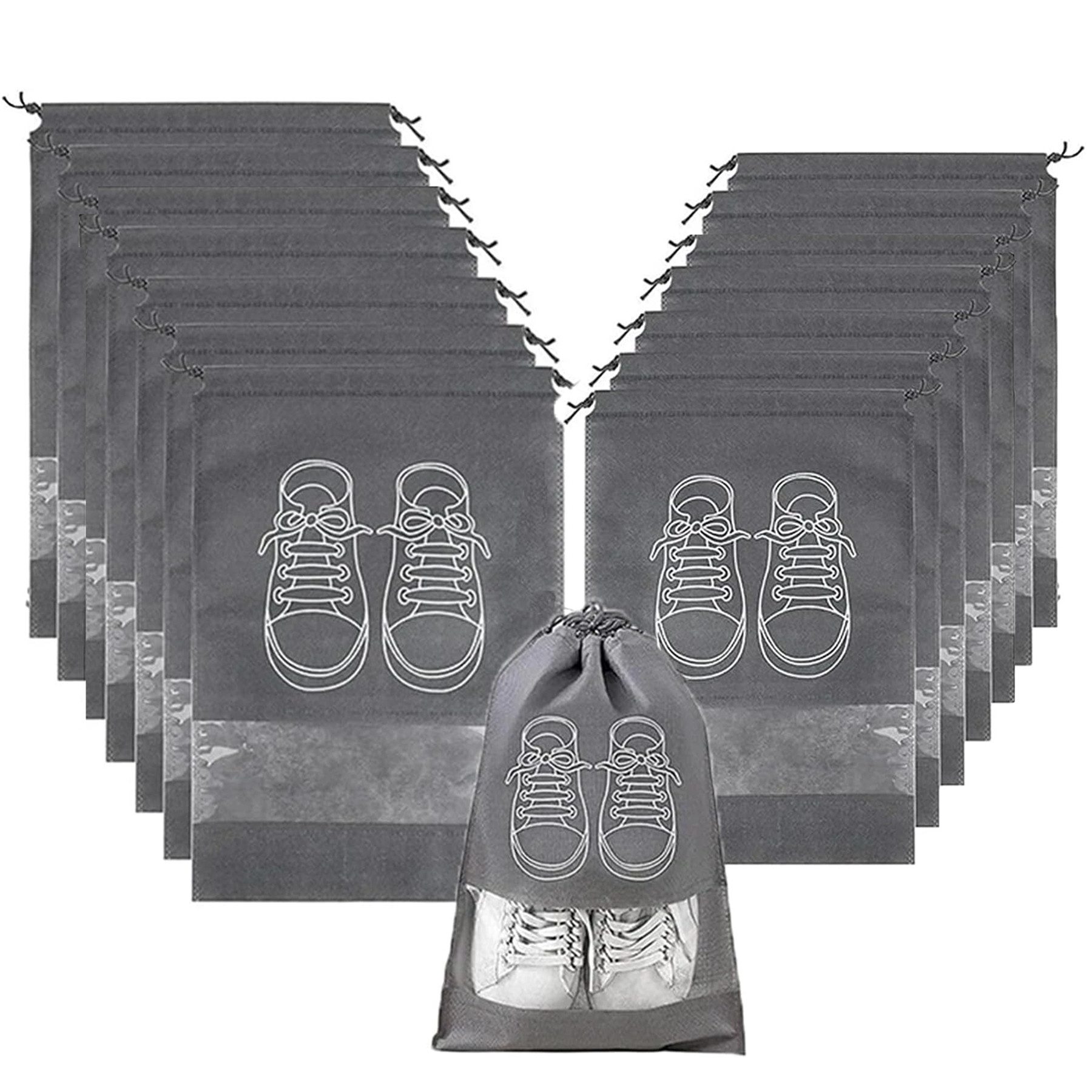 Keyura Kofferorganizer Reiseschuhtasche,14 Stück Tragbare Schuhbeutel 27x36 cm,32x44 cm (Wiederverwendbar wasserdichte, Schuhaufbewahrungstasche, mit durchsichtigem Fenster, 7 Stück in Größe M, Stück in Größe L), Kordelzug Staubdichte Reise Schuh Aufbewahrungstasche