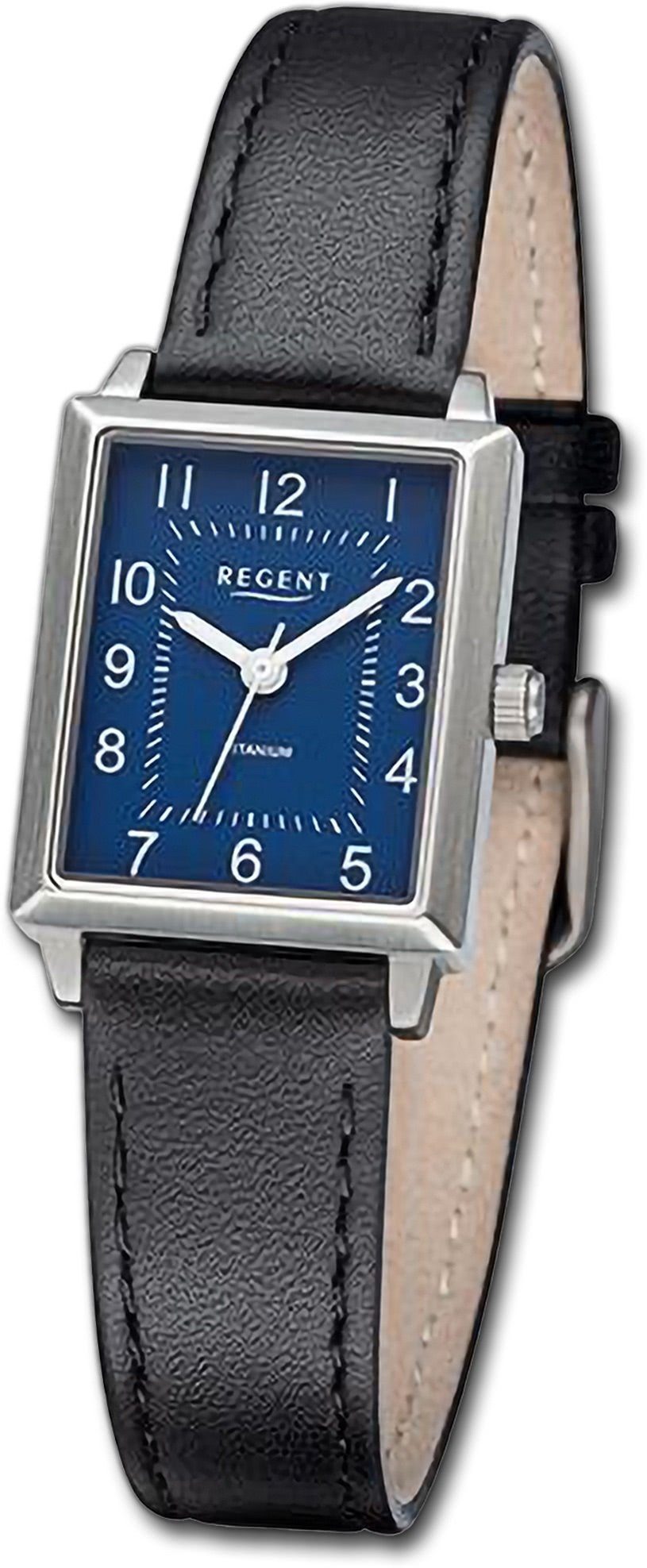 Regent Quarzuhr Regent Damen Armbanduhr Analog, Damenuhr Lederarmband schwarz, rundes Gehäuse, extra groß (ca 20x29mm)