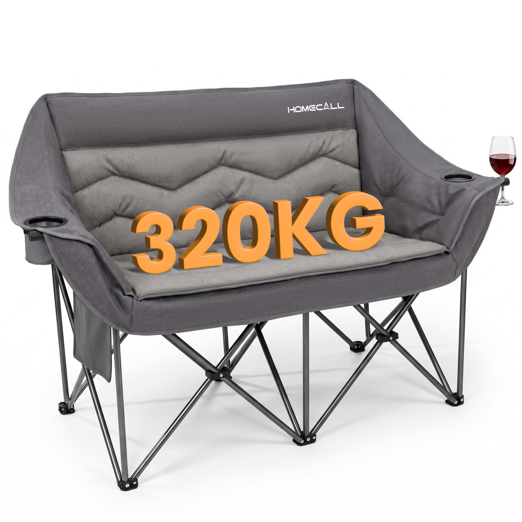 HOMECALL Campingstuhl Camping Sofa faltbar XXL für 2 Personen Luxus Camping Couch Doppelter (mit 107 cm Sitzbreite, hoher Rückenlehne und 2 Getränkehaltern), Camping-Sitzbank Für 2 Personen, big 320 kg