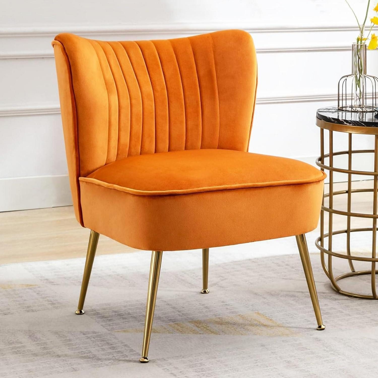 LuxusKollektion Ohrensessel Sessel Samt Loungesessel Ohrensessel Metallbeine Orange