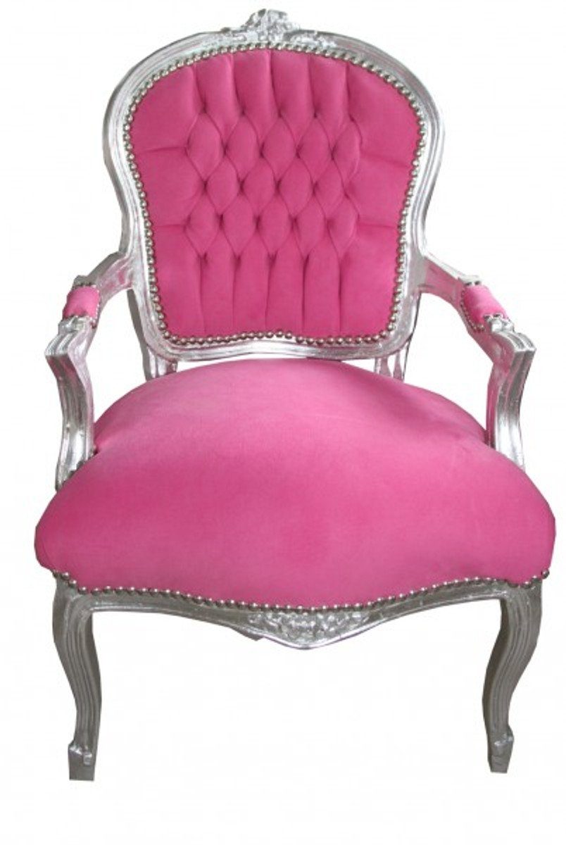 Casa Padrino Besucherstuhl Barock Salon Stuhl Mod1 Rosa / Silber - Antik Design | Besucherstühle