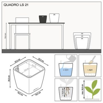 Lechuza® Blumentopf Tisch-Pflanzgefäß QUADRO LS 21 ALL-IN-ONE Hochglanz-Weiß (1 St)