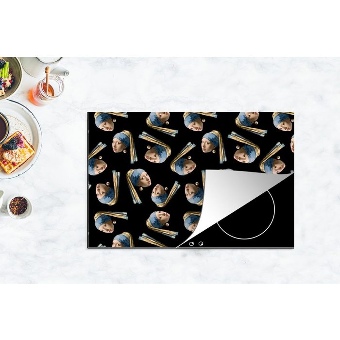 MuchoWow Herdblende-/Abdeckplatte Mädchen mit Perlenohrring - Muster - Vermeer Vinyl (1 tlg) induktionskochfeld Schutz für die küche Ceranfeldabdeckung VQ12671