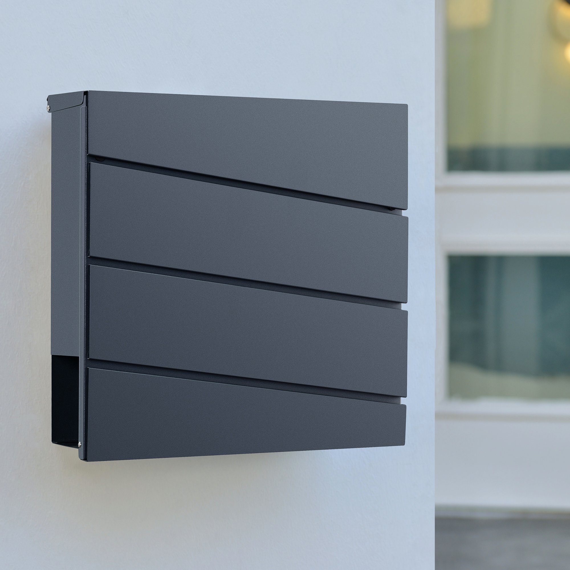 en.casa Wandbriefkasten, »Achtrup« Postkasten mit 2 Schlüsseln Zeitungsfach Anthrazit