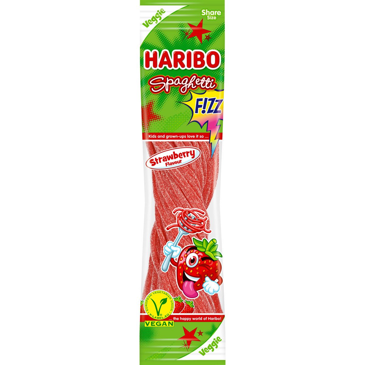 HARIBO Süßigkeit, Haribo Spaghetti Strawberry Sour Extrasaure Fruchtgummi Schnüre 200g