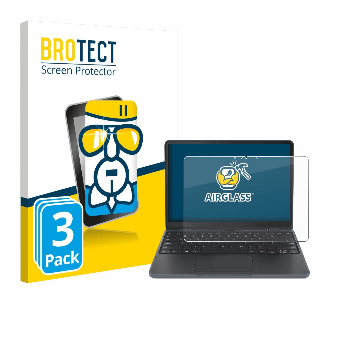 BROTECT Displayschutzglas Folie für Lenovo 500w Yoga Gen 4, 3 Stück, Schutzfolie Glas Panzer Display Schutz klar