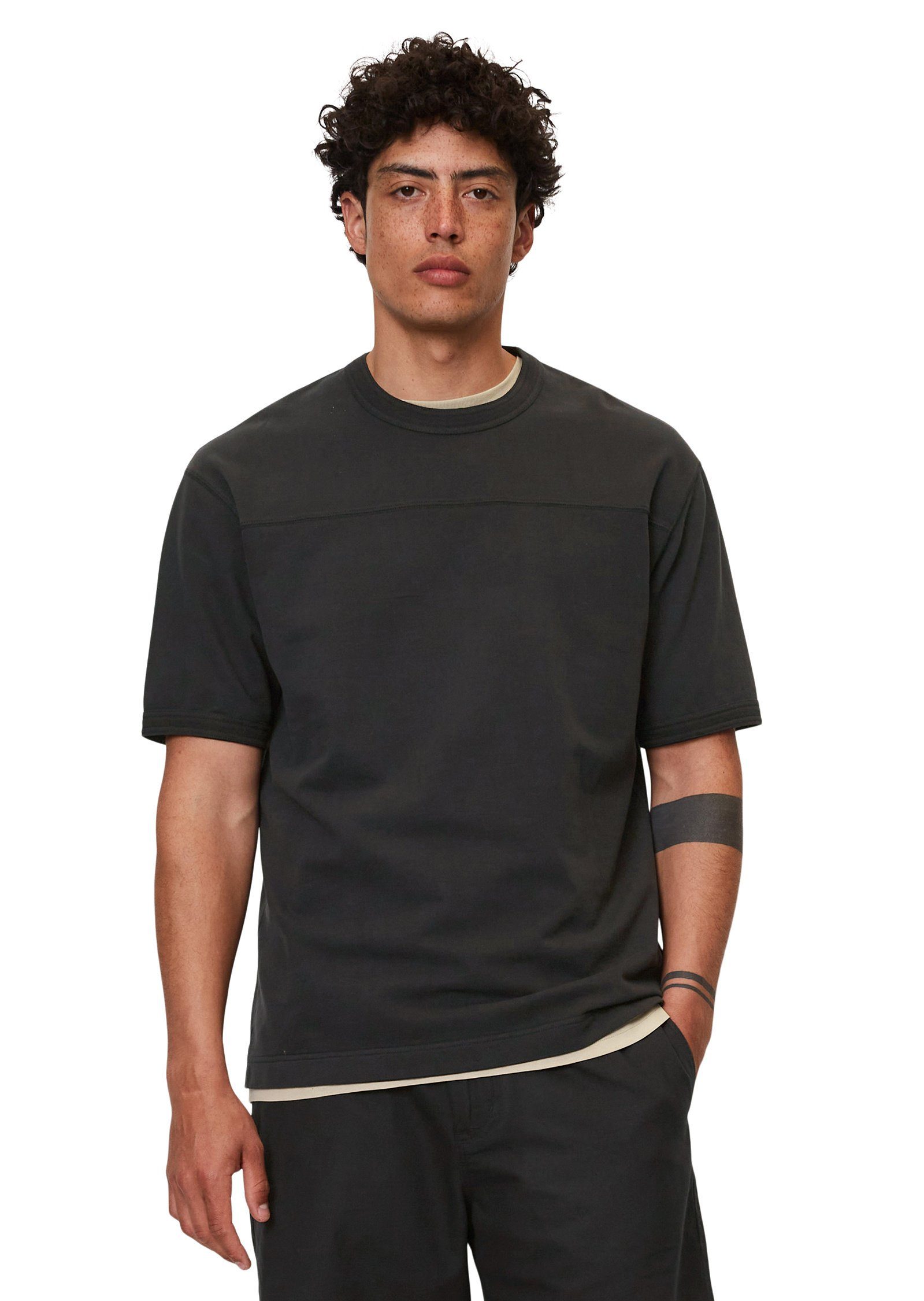 mit schwarz T-Shirt Teilungsnaht dekorativer O'Polo Marc