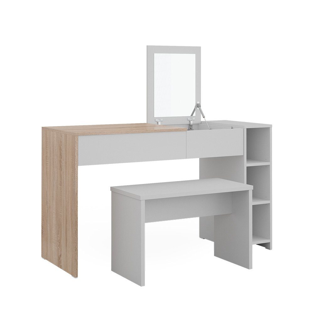 Vicco Schminktisch Kira, Weiß/Sonoma, 129.6 cm günstig online kaufen