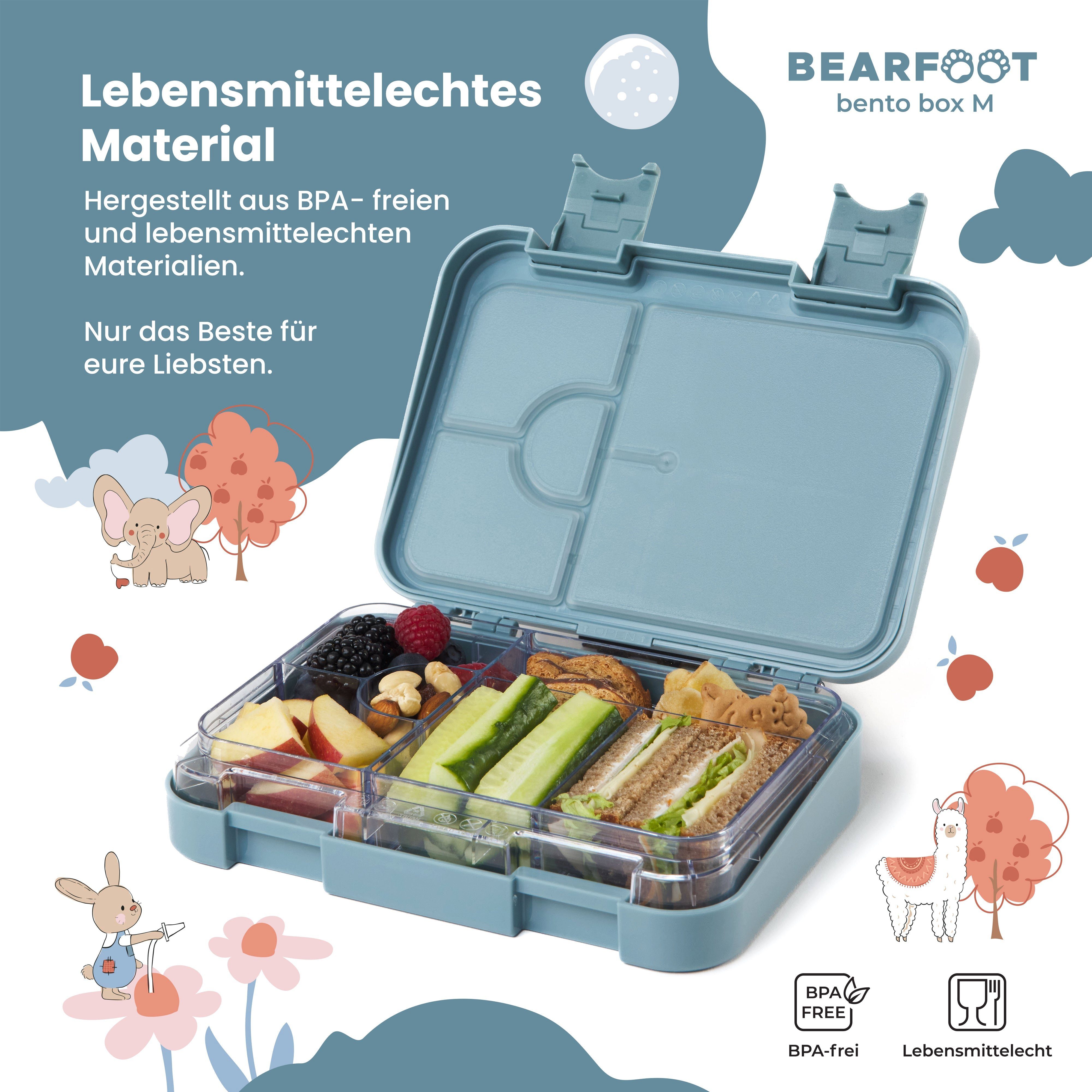 BEARFOOT Lunchbox mit Bento Designs, Feuerwehrhasen-blau Fächern, Brotdose box - modular Lunchbox, Feuerwehr, Kinder handgezeichnete