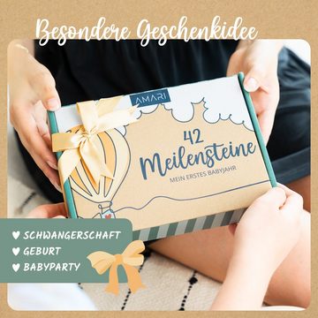 Amari Geschenkbox AMARI ® Meilensteinkarten Baby aus Holz - 42 Meilensteine Holztafeln