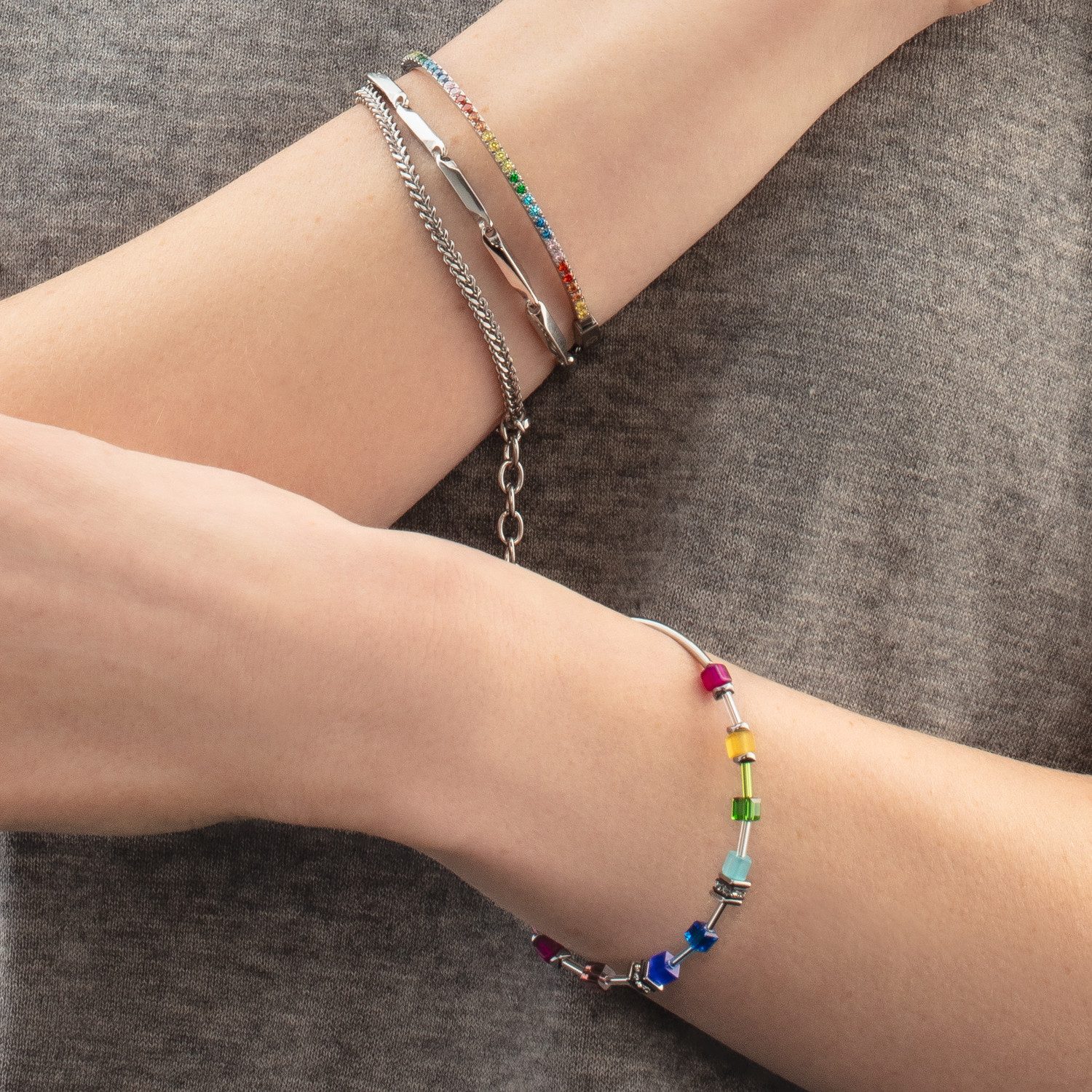 COEUR DE LION Armband Schmuck Geschenk Edelstahl Twisted Layers Würfelkette