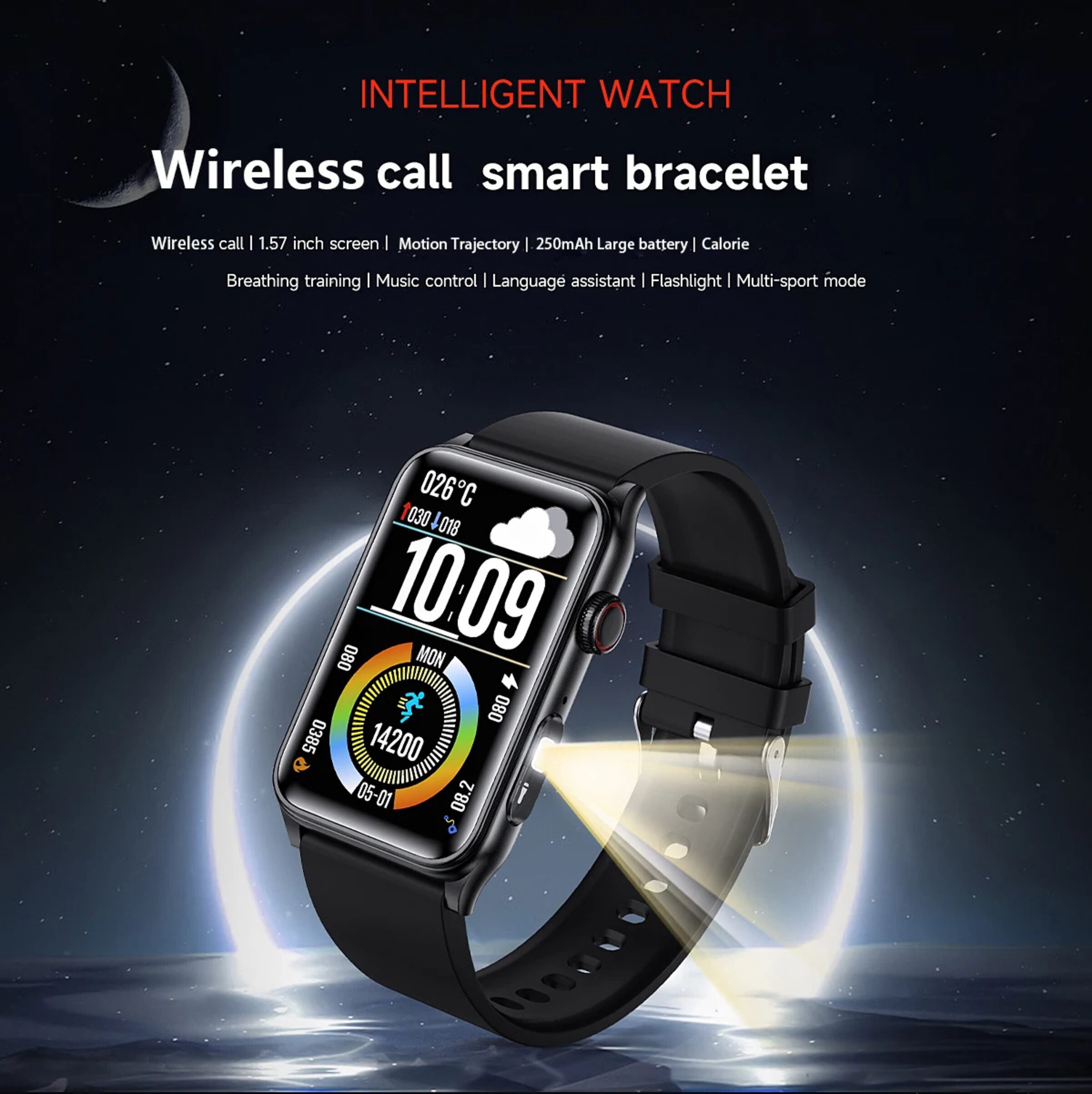 Nagham Ghazal Aswad Smartwatch LED Bluetooth Anruf Sport Temperatur HD Taschenlampe 2025 Smartwatch (3cm cm/1.57 Zoll)