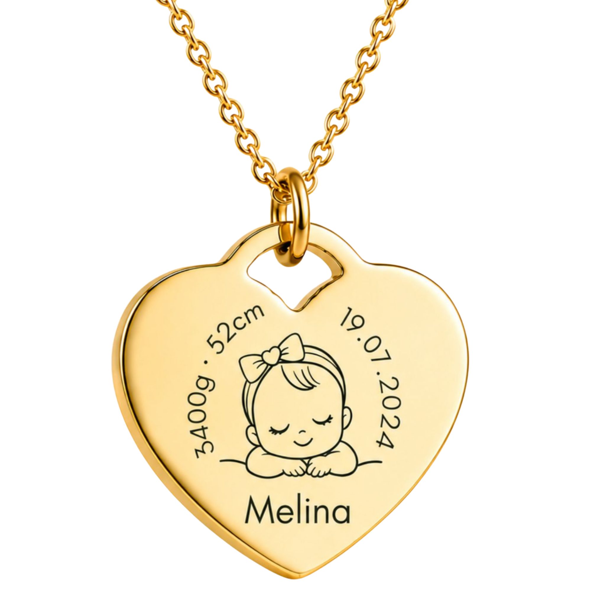 BS Schmuckdesign Kette mit Anhänger mit Gravur Personalisierte Halskette Geburtskette Herzkette Mutter-Kind (inkl. Gravur), personalisierbar inkl. Geschenkbox