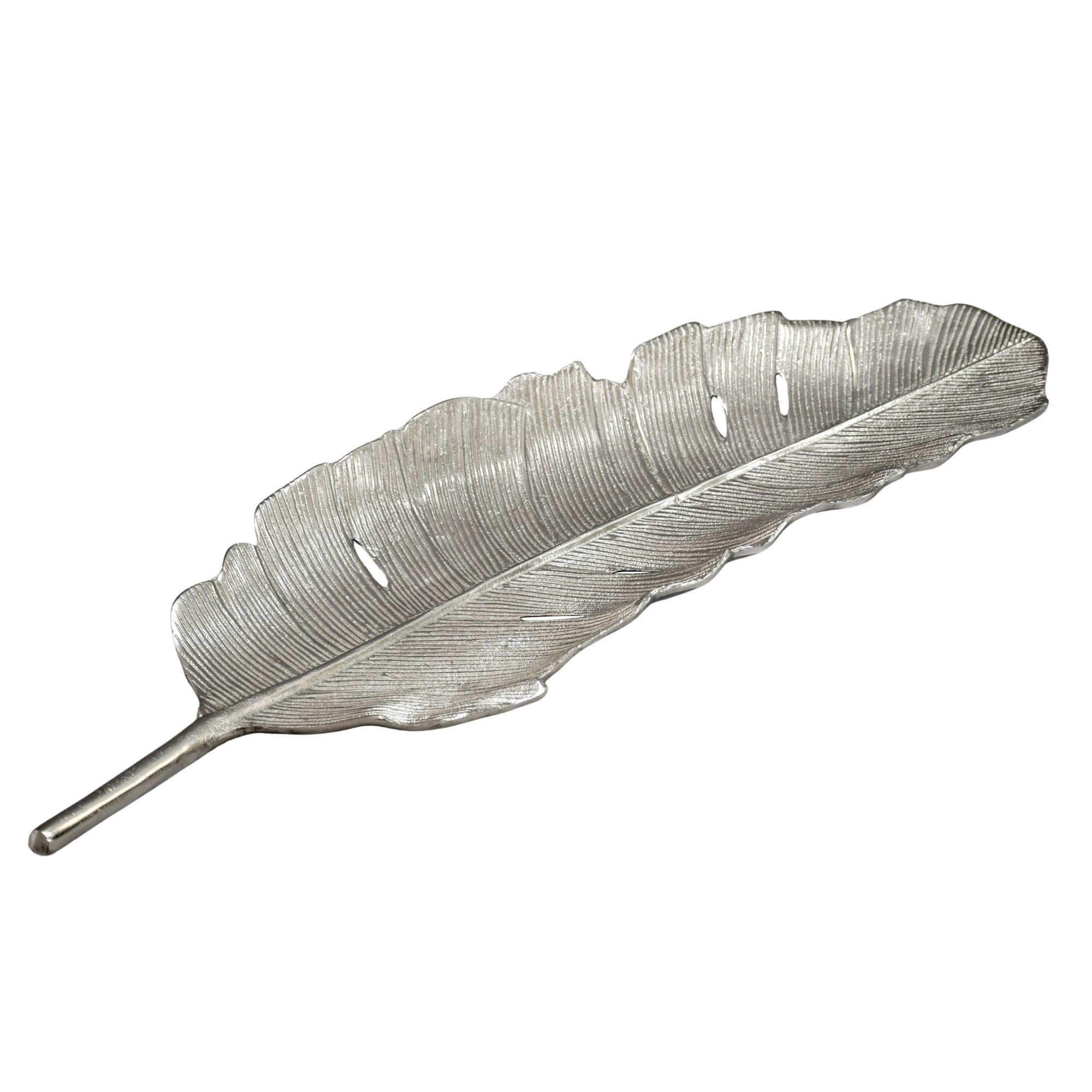 Wohnling Dekoschale WL7.687 Tischdeko 60cm Silber Aluminium Wohnaccessoire Metallschale (Elegante Blattform als dekoratives Highlight), Modernes Wohnaccessoire mit natürlicher Optik
