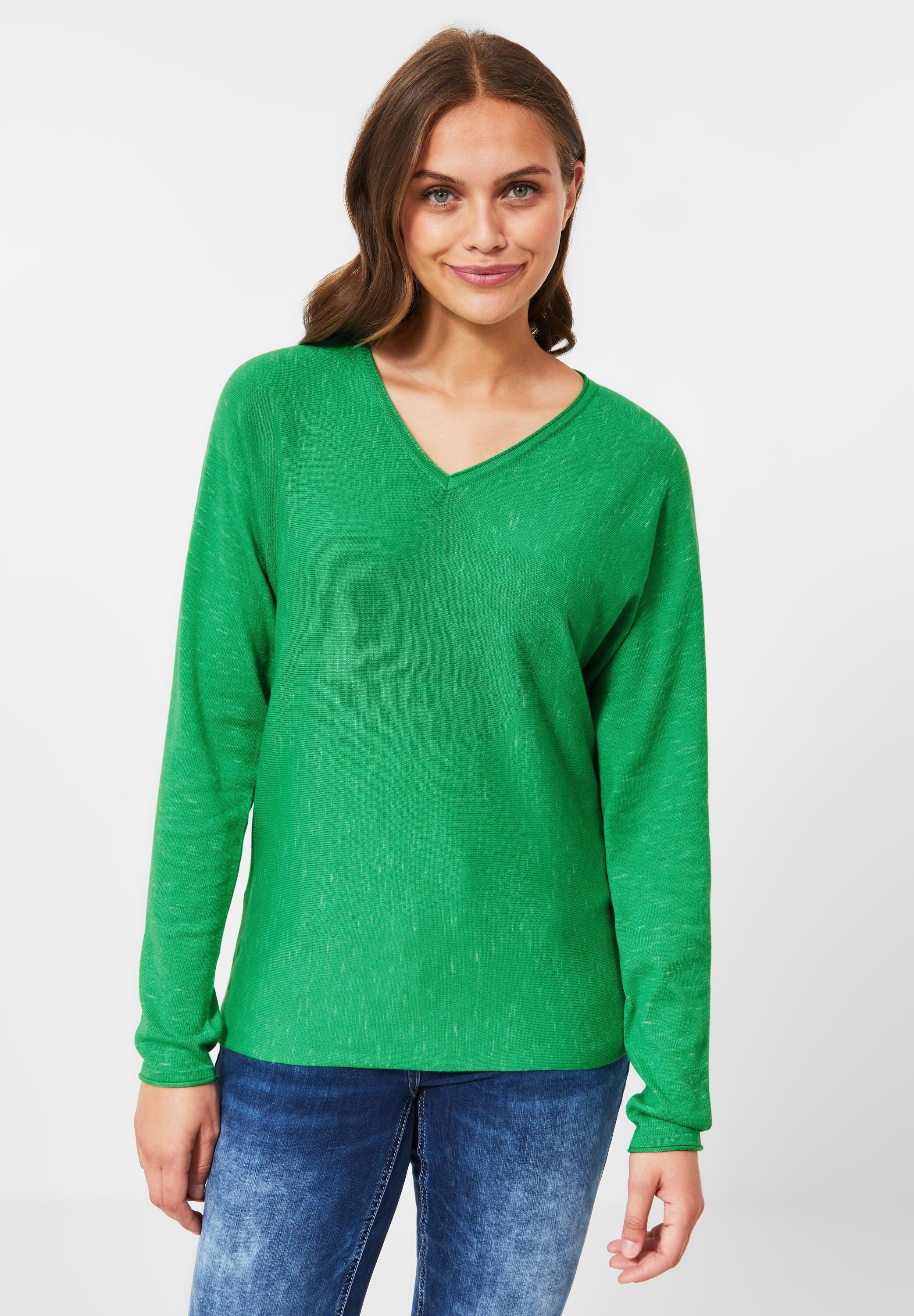 radiant Unifarbe V-Ausschnitt-Pullover in Cecil green