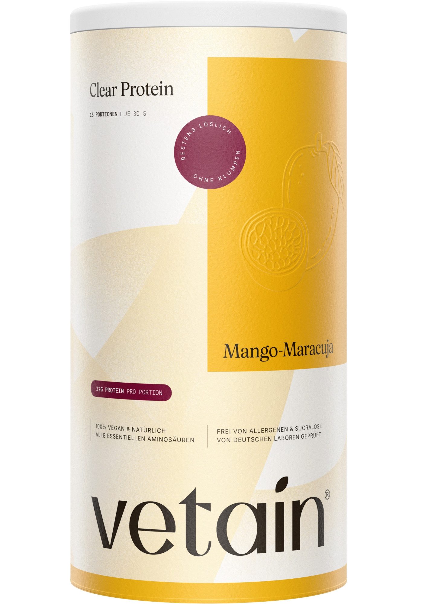 VETAIN Clear Protein Vegan - 22g Protein - ohne Sucralose - Pulver, - 480g à, Cleane Zutatenliste, natürliche Aromen & Fruchtpulver