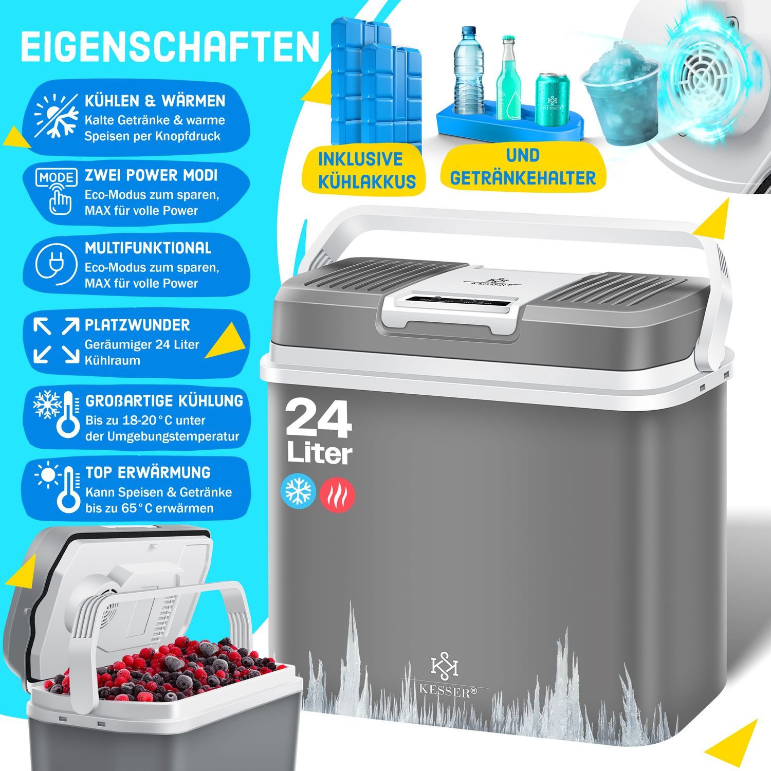 KESSER Kühlbox, 24 l, 24 Liter Kühlbox KÜHLT und WÄRMT Thermo-Elektrische Kühlbox