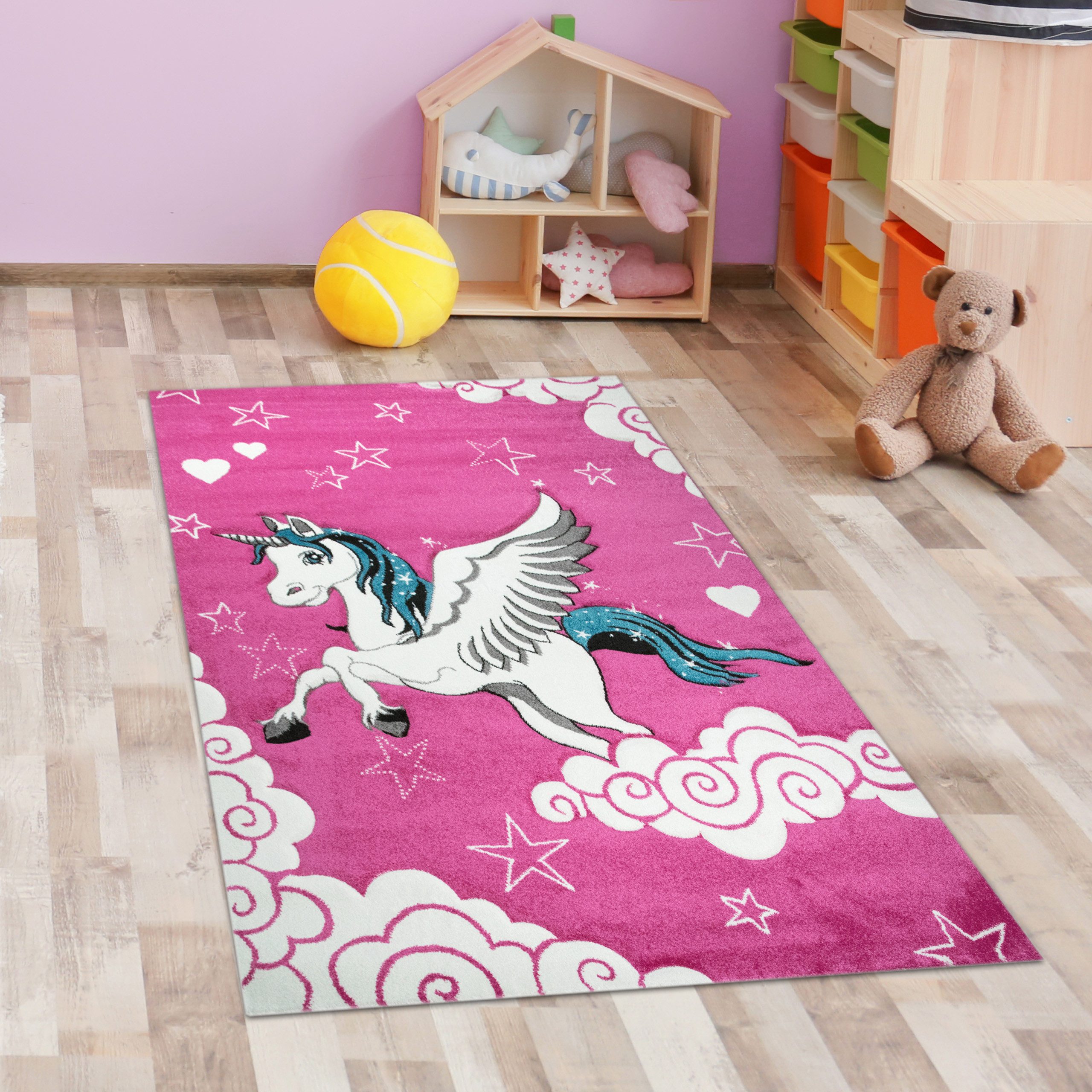 Carpetia Kinderteppich Verspieltes 3D-Motivdesign, rechteckig, Höhe: 13 mm, pflegeleicht, strapazierfähig, handgearbeiteter Konturenschnitt