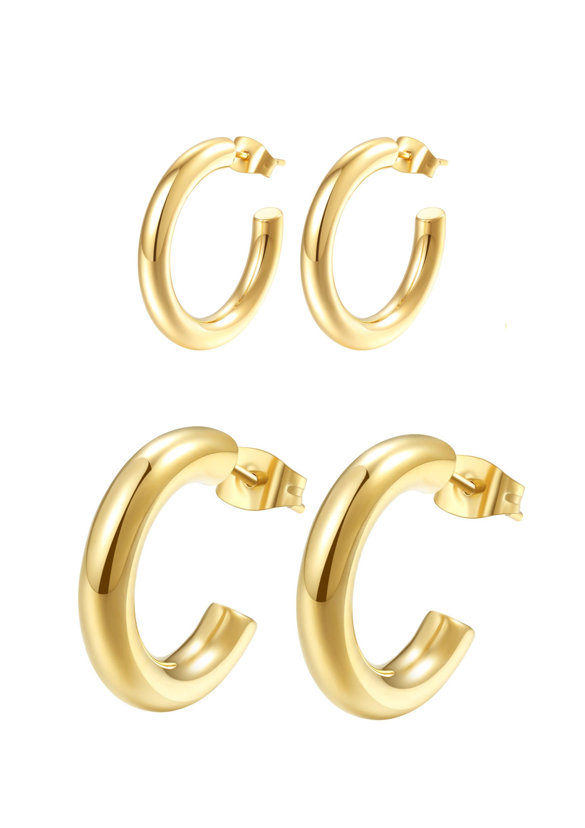 Hey Happiness Ohrhänger-Set Offene Basic Creolen, Layer Stapel Ohrringe, Damen Edelstahl Ohrstecker, 4er Set Geo wasserfest