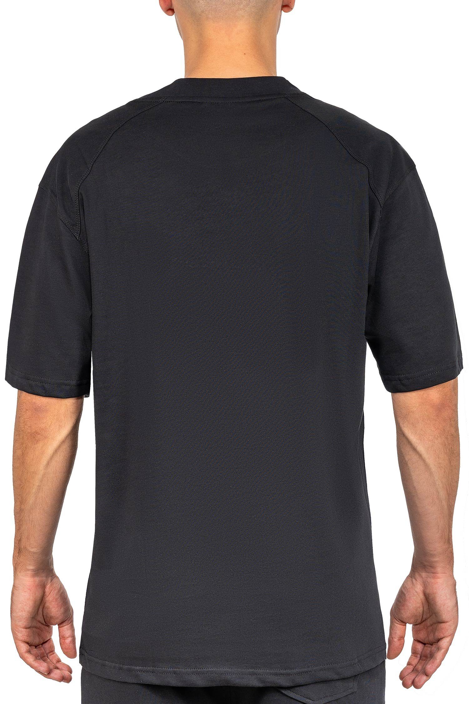 Reichstadt Oversize-Shirt Casual (1-tlg) der 22RS033 mit Stitching Brust T-shirt schwarz auf