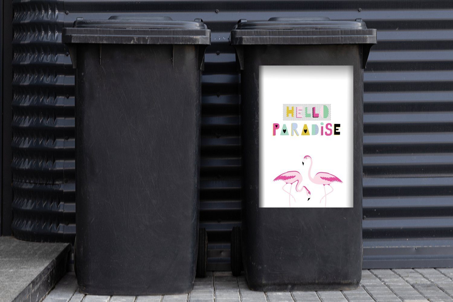Mülleimer-aufkleber, Mülltonne, - - (1 Sticker, Wandsticker Abfalbehälter Flamingo Container, MuchoWow St), Paradies Sommer