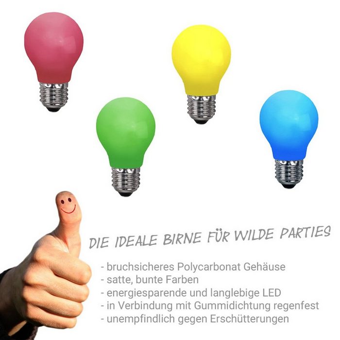 SATISFIRE Lichterkette Illu-/Partylichterkette 10m Außenlichterkette Germany 10 bunte LED Tropfenlampen 10-flammig ZN11357