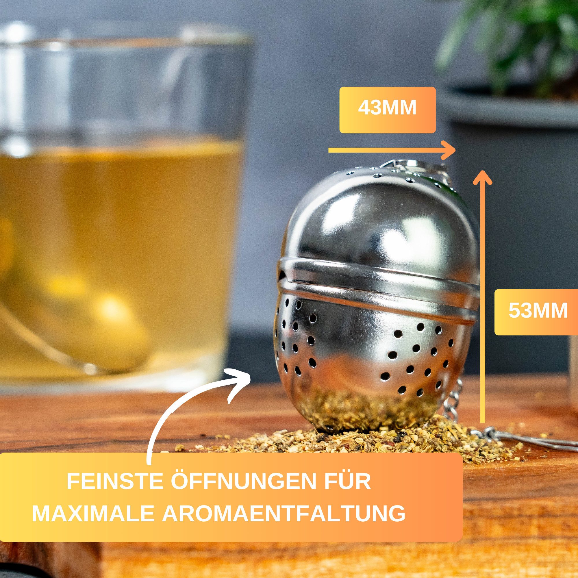 Thiru Teesieb Premium Teeei & Gewürzsieb Edelstahl inkl. Untersetzer, Teeei 1er