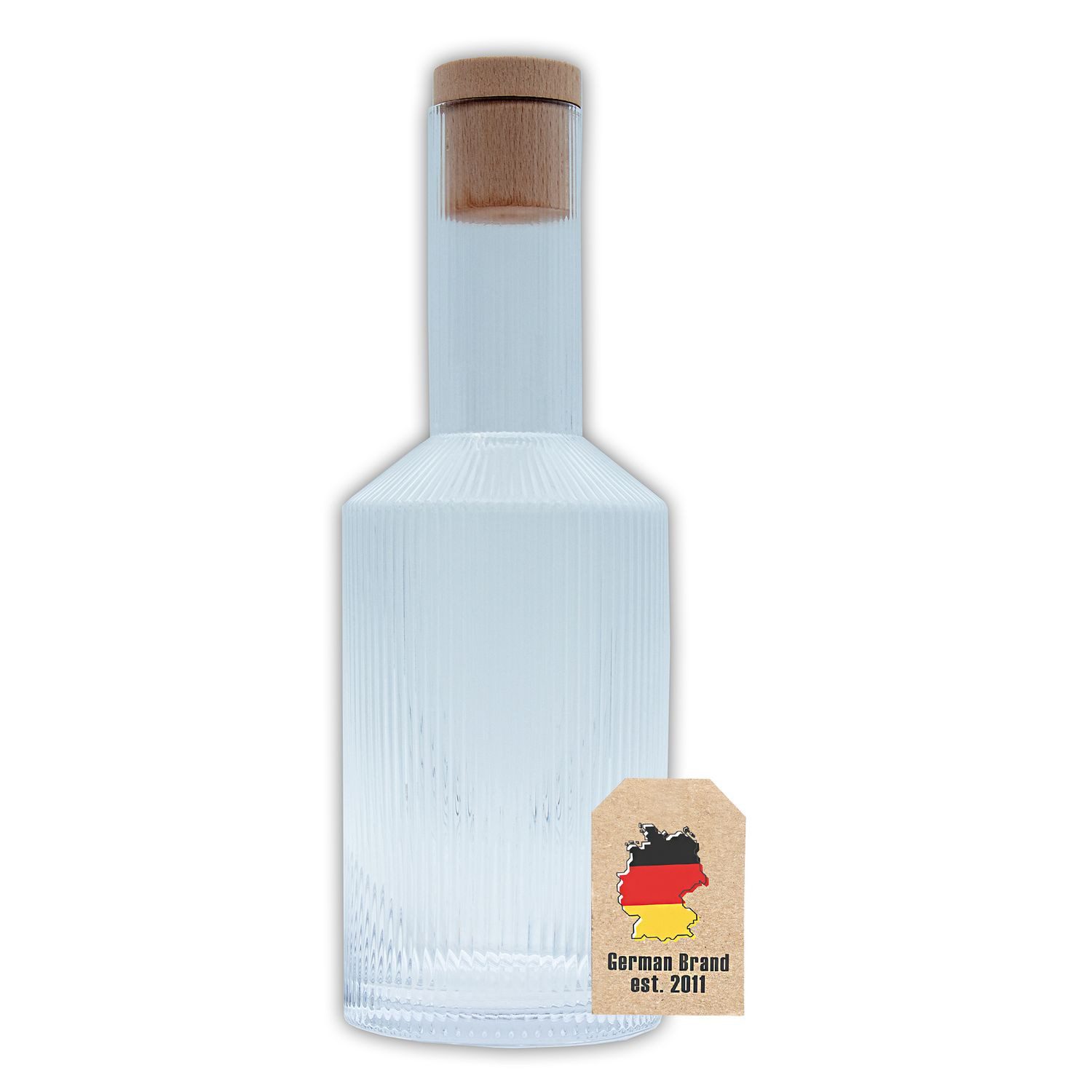 Intirilife Karaffe, (1-tlg., 1x Glaskaraffe mit goldenen Rand und Korken), Glaskaraffe mit goldenen Rand und Korken 1.7 L Kristall Krug Karaffe