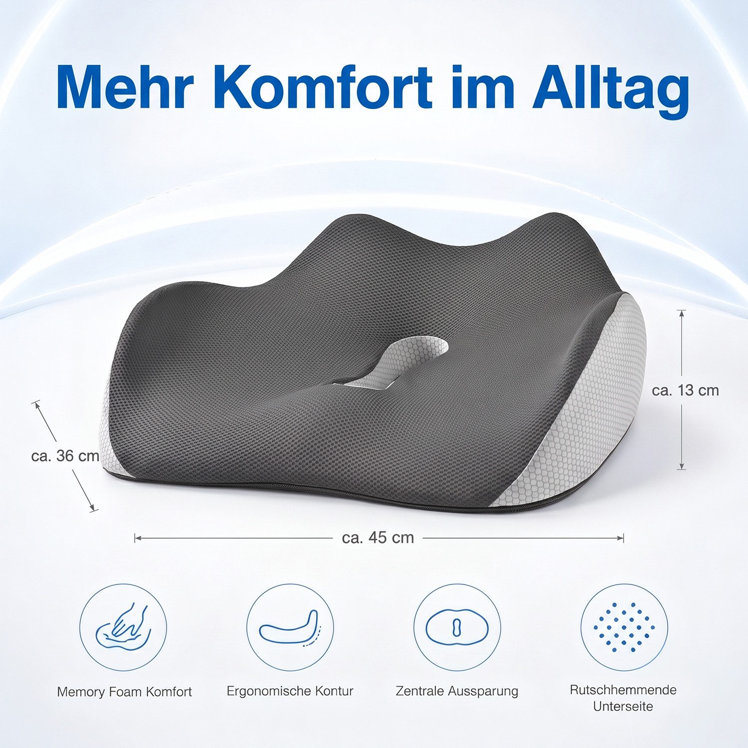 AIMAX Steißbeinkissen Hämorrhoiden Sitzkissen Orthopädisch Ergonomisch Multi-Stützkissen, Memory-Foam Sitzkissen für Bürostuhl, Auto & Zuhause, Rollstuhl, 1-tlg – Bild 2 von 5