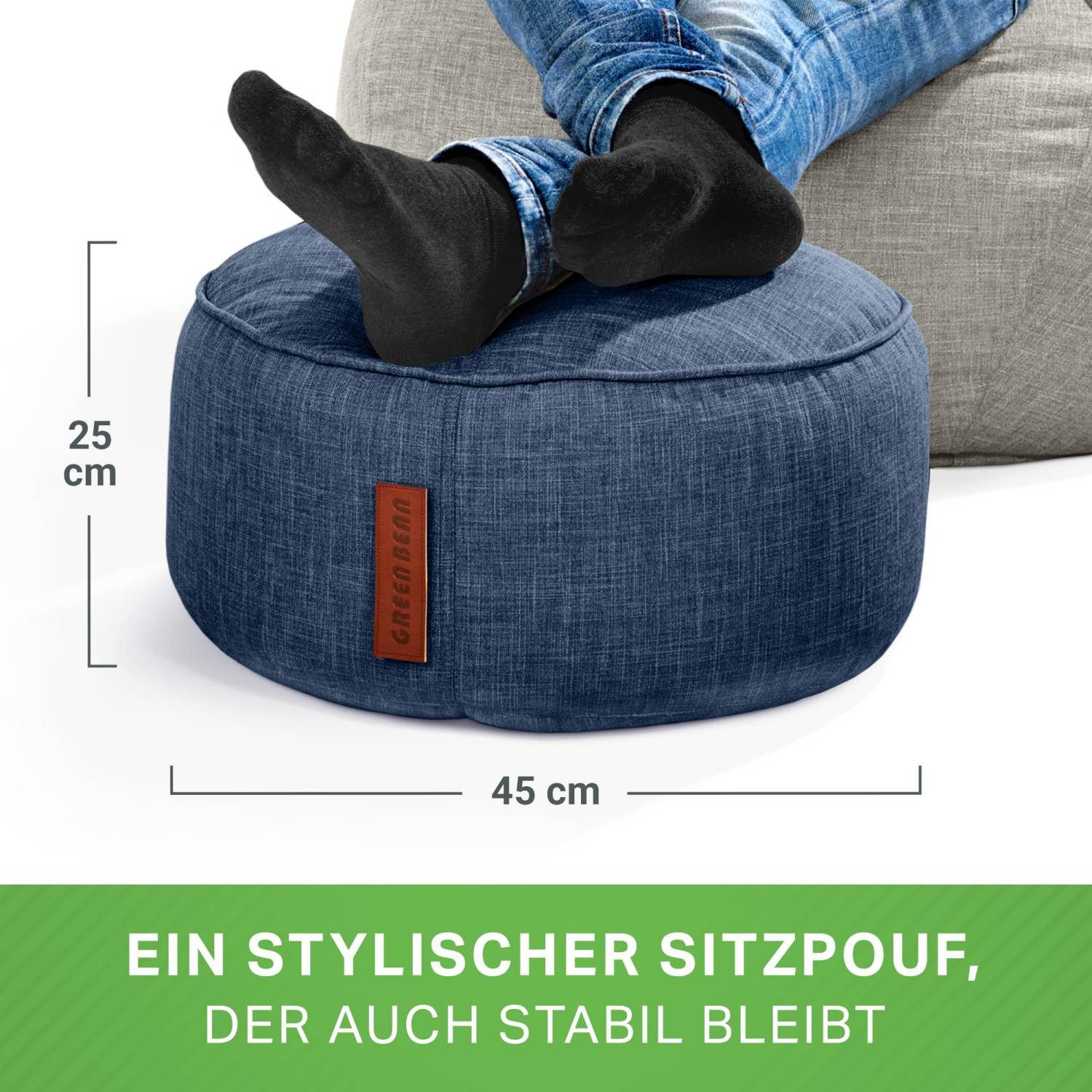 Green Bean Pouf Sitzsack-Hocker Home Linen 45x25cm (Sitzsack-Hocker 45x25cm mit EPS-Perlen Füllung -, Fußhocker Fußkissen Sitz-Pouf für Sitzsäcke), Bodenkissen für Kinder und Erwachsene - Sitzkissen Sitzhocker