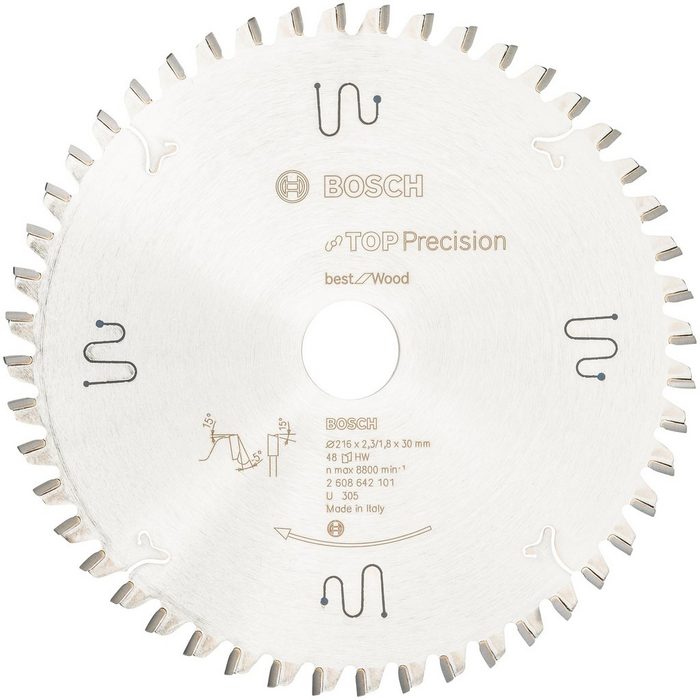 Bosch Professional Kreissägeblatt Top Precision Best for Wood 216 x 2 3 mm 48 Zähne