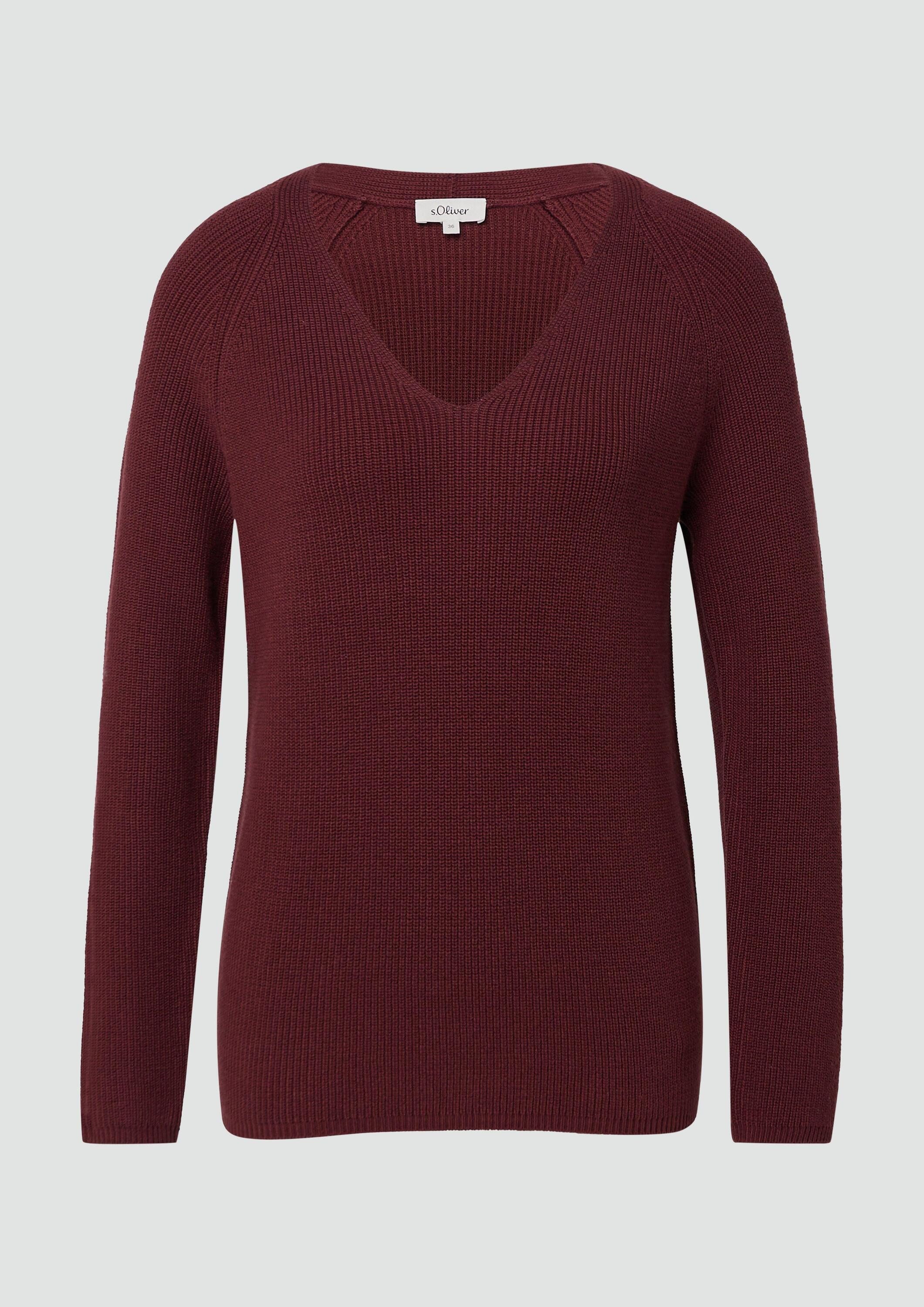 s.Oliver Longpullover Strickpullover Strickpullover aus Baumwollmix mit V-Ausschnitt