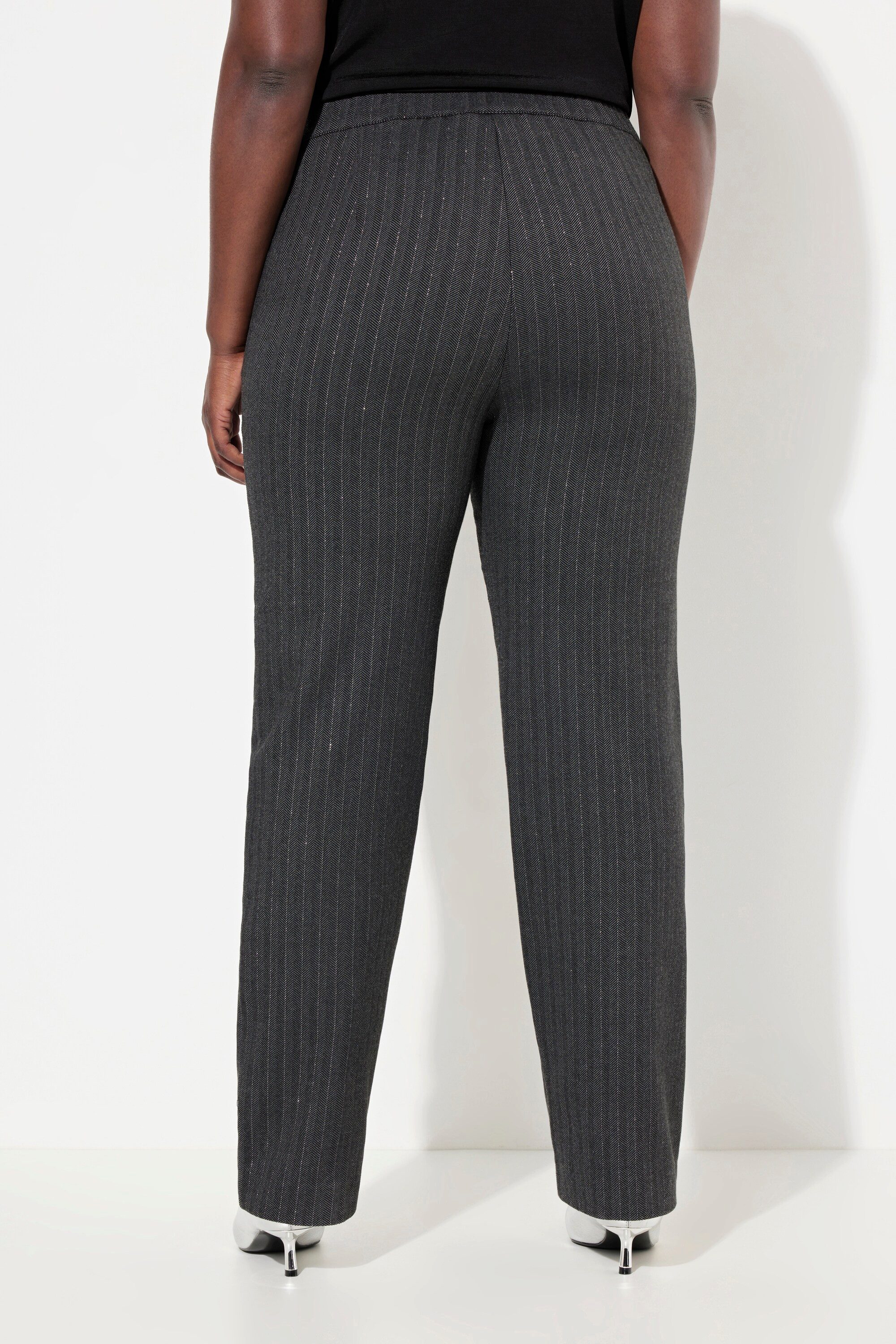Ulla Popken Funktionshose Hose Fischgratmuster Lurex weites Bein Komfortbund
