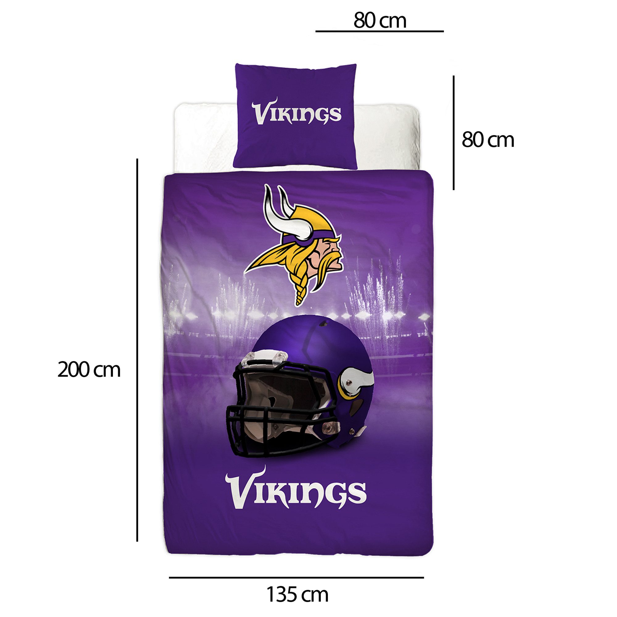 BERONAGE Wendebettwäsche NFL American Football Bettwäsche Minnesota Vikings Linon / Renforcé, 100% Baumwolle, 2 teilig, 135x200 + 80x80 cm