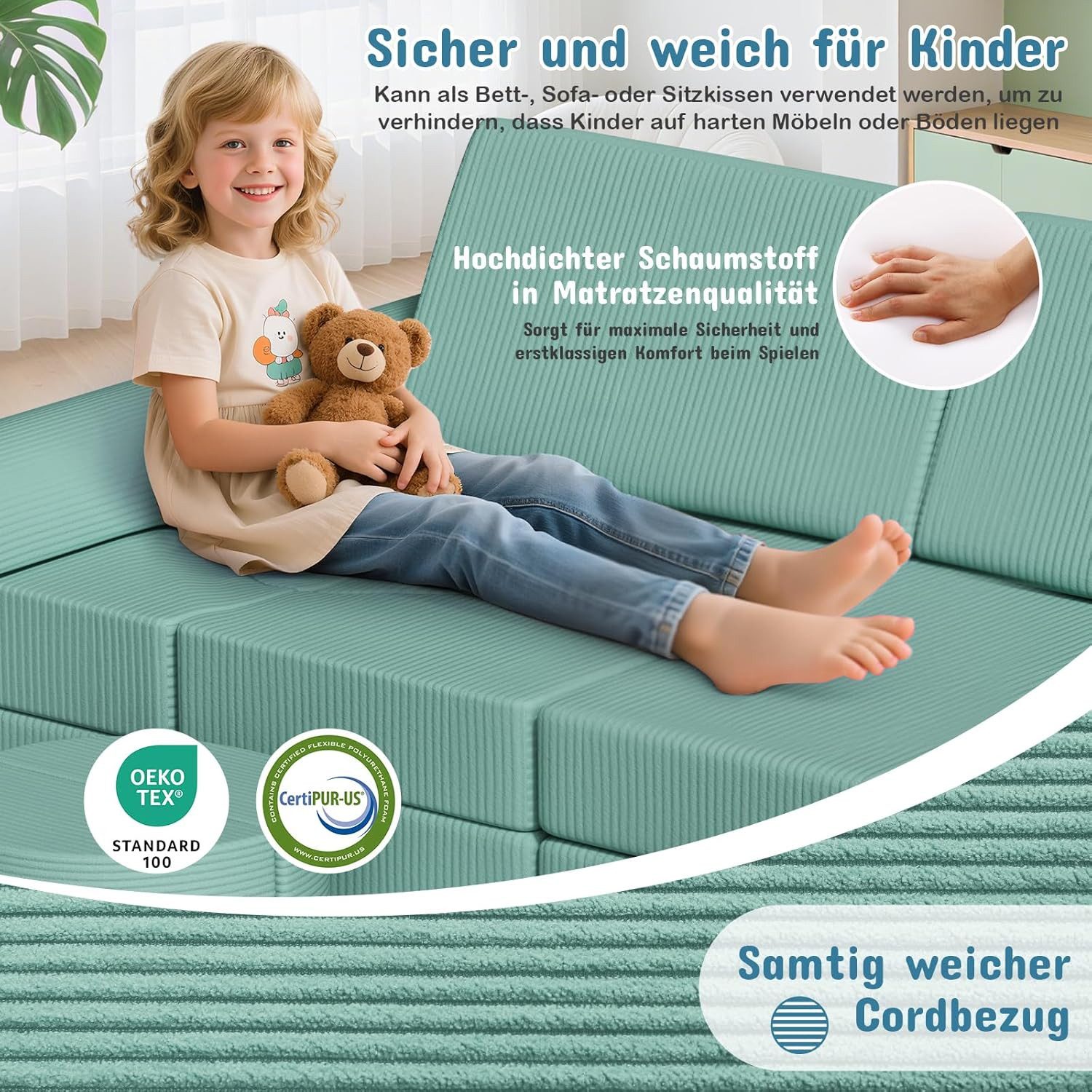 TLGREEN Kindersofa Spielsofa Cord, 15-Teiliges Modulare Kinderspielcouch, Kindersofa-Bausteine, Spielsofa für Kinder, kreatives Spielen für Kuschelecke im Kinde – Bild 3 von 5
