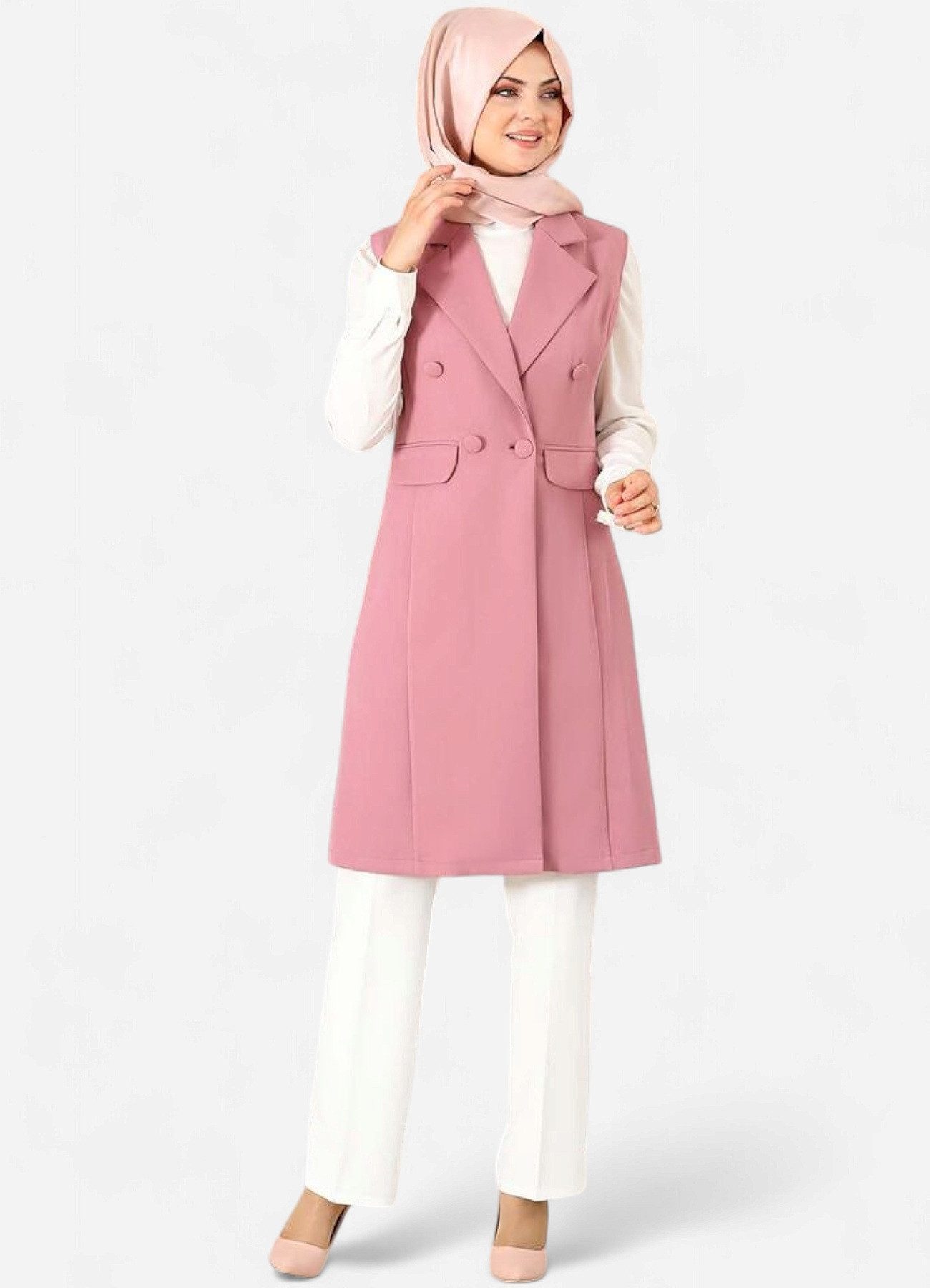 fashionshowcase Longtunika Damen Weste mit Knopfdetail günstig online kaufen